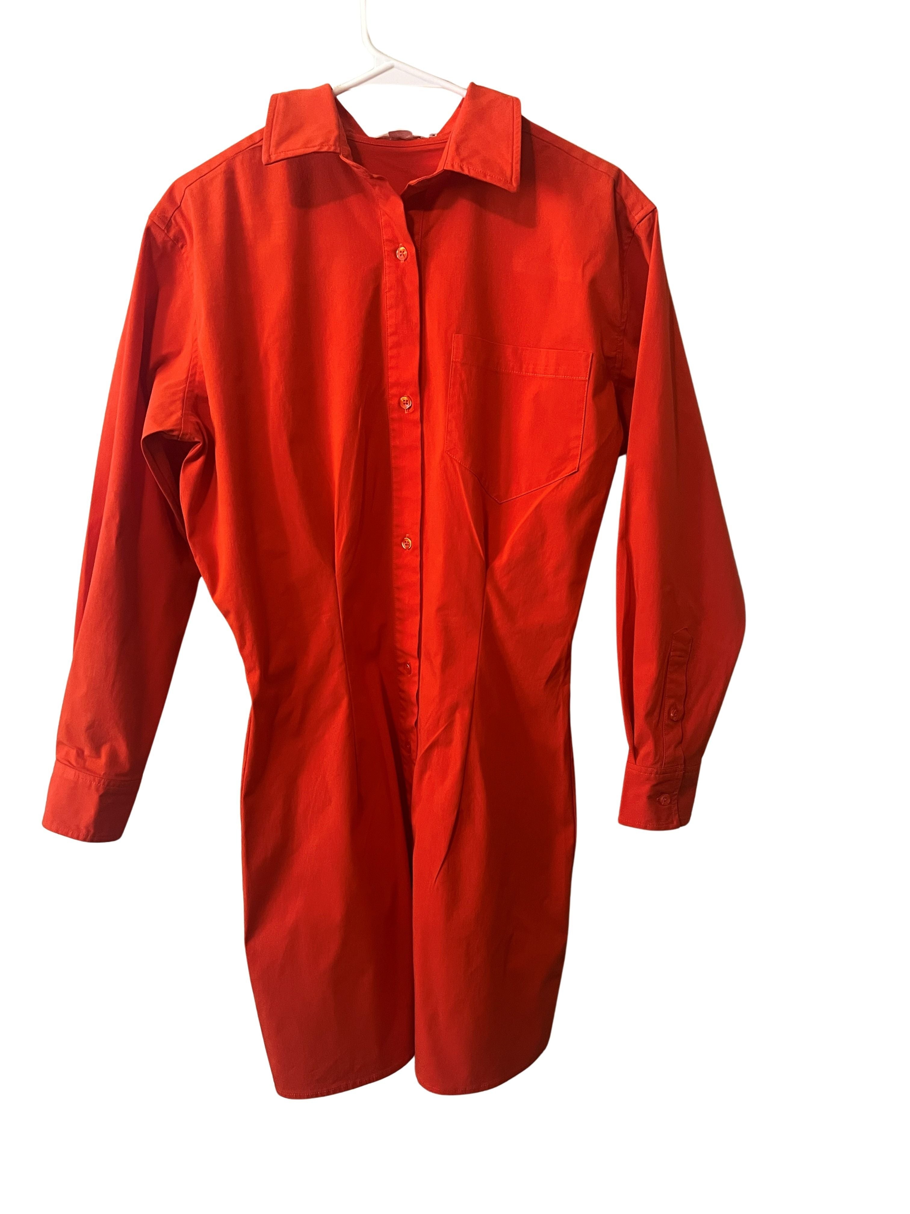 Good American Orange Button-Front Shirt Dress - Size S
