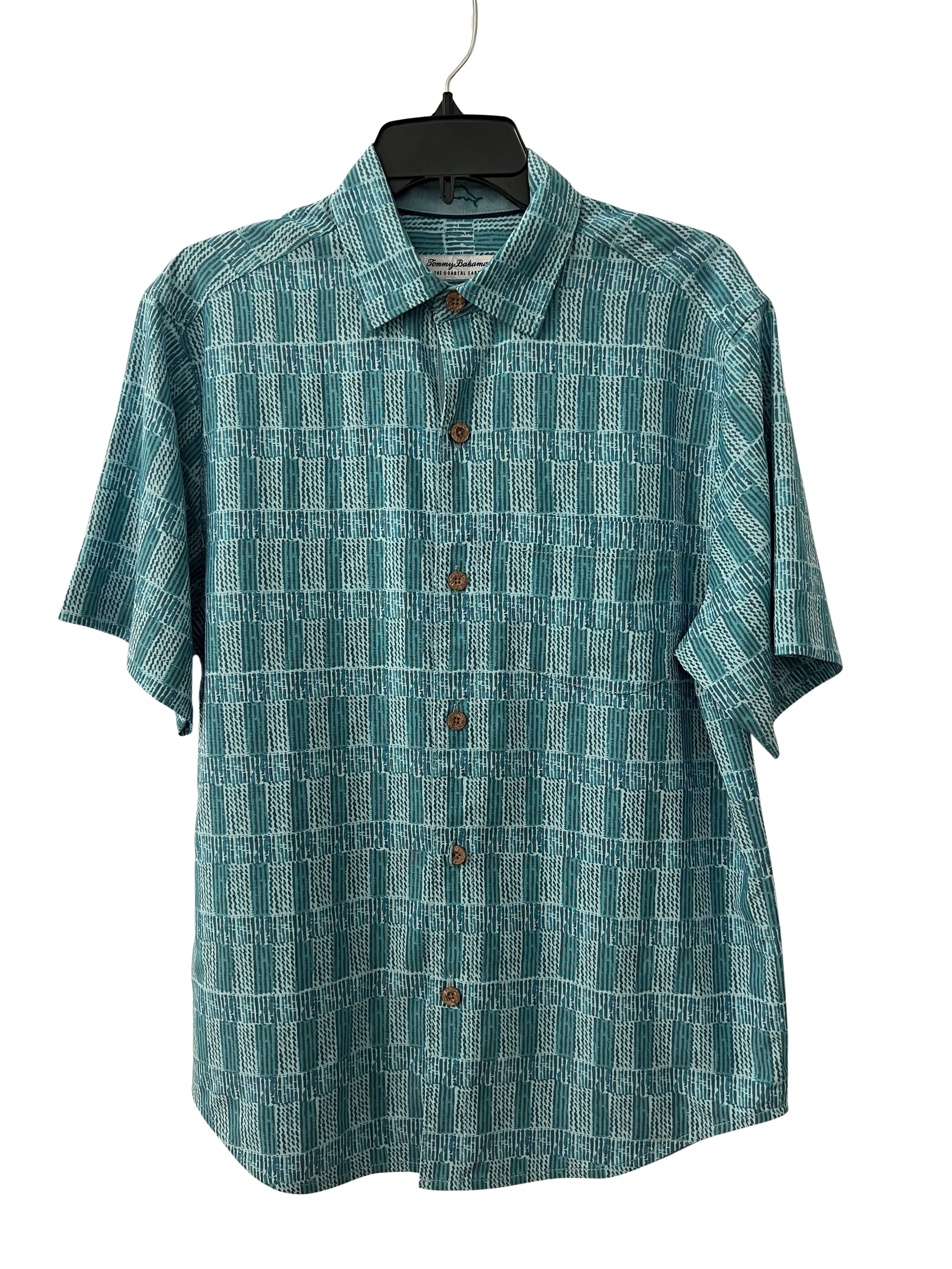 Tommy Bahama Coastal Ease Siena Geo Shirt Deep Lagoon Sz S NWT