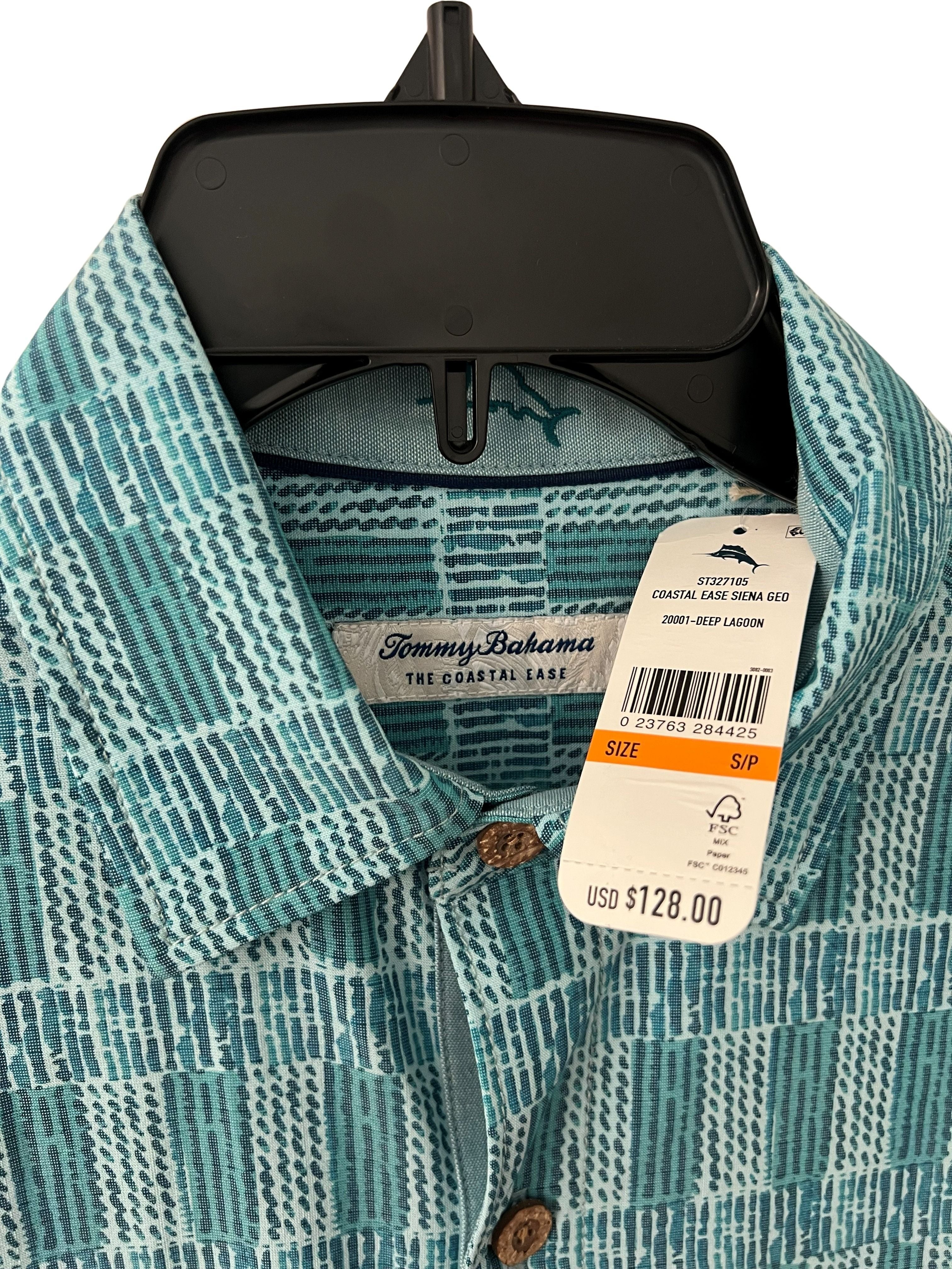 Tommy Bahama Coastal Ease Siena Geo Shirt Deep Lagoon Sz S NWT