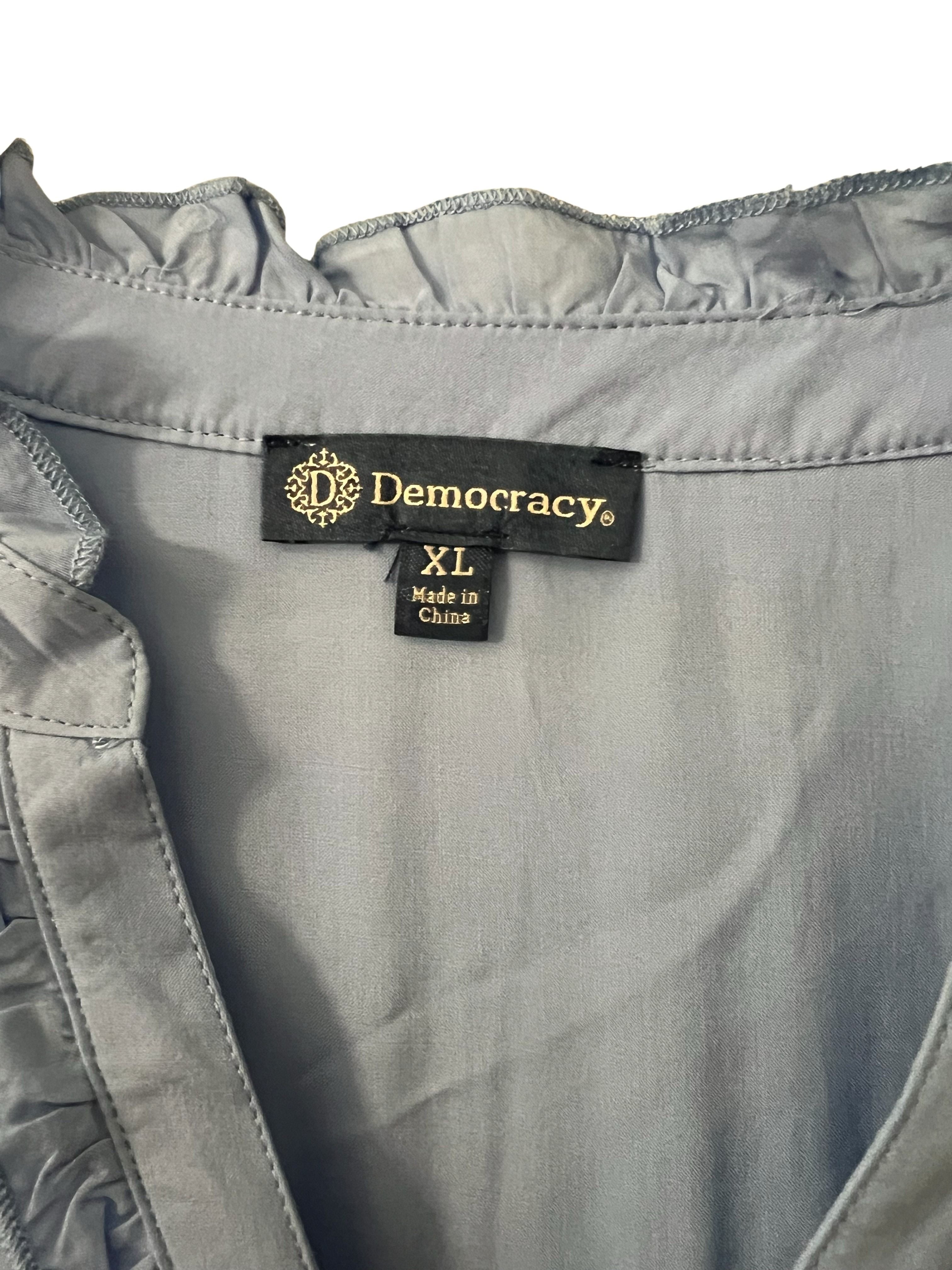 Democracy Women's XL Blue Ruffle Peasant Top NWT