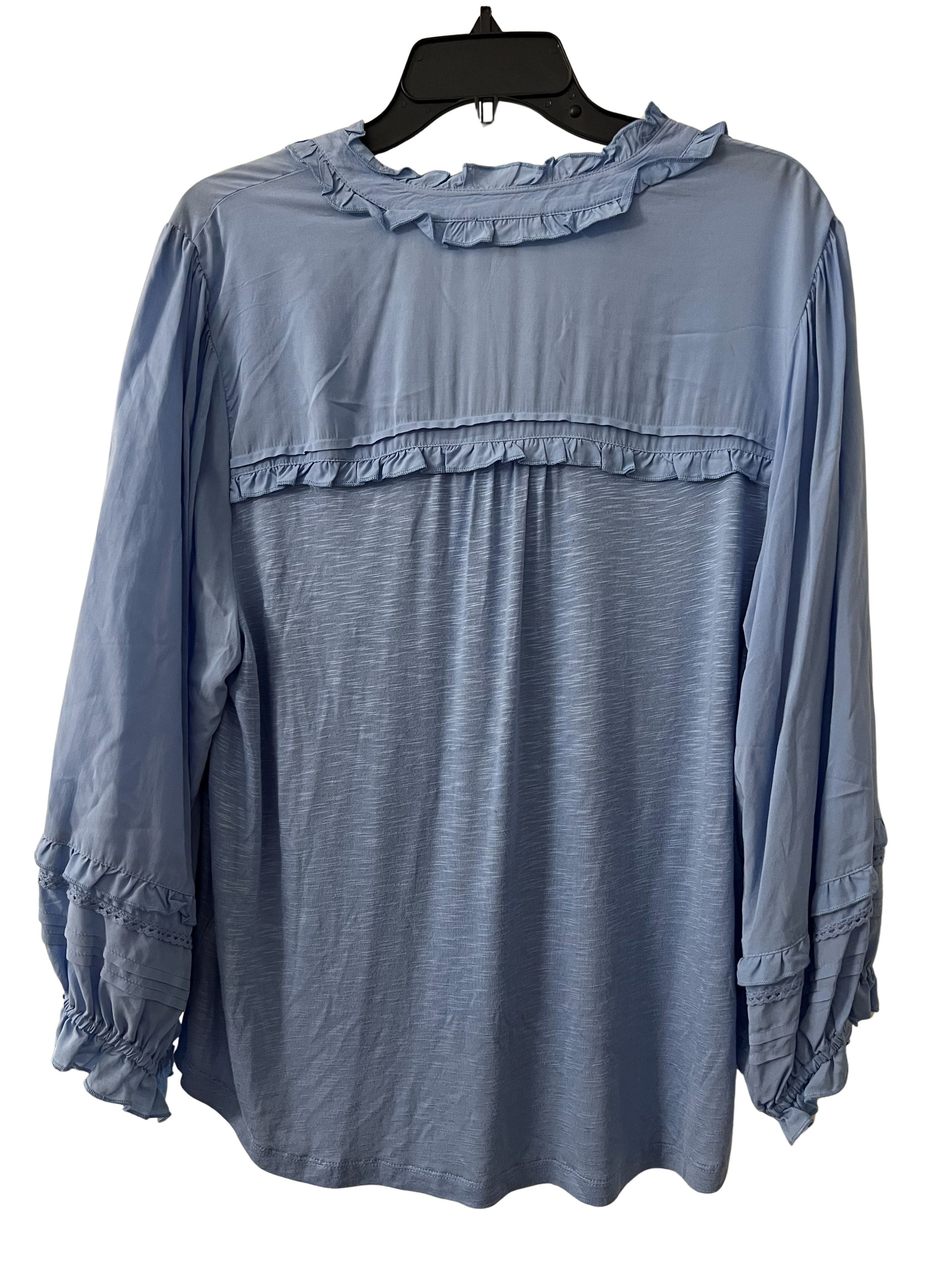 Democracy Women's XL Blue Ruffle Peasant Top NWT