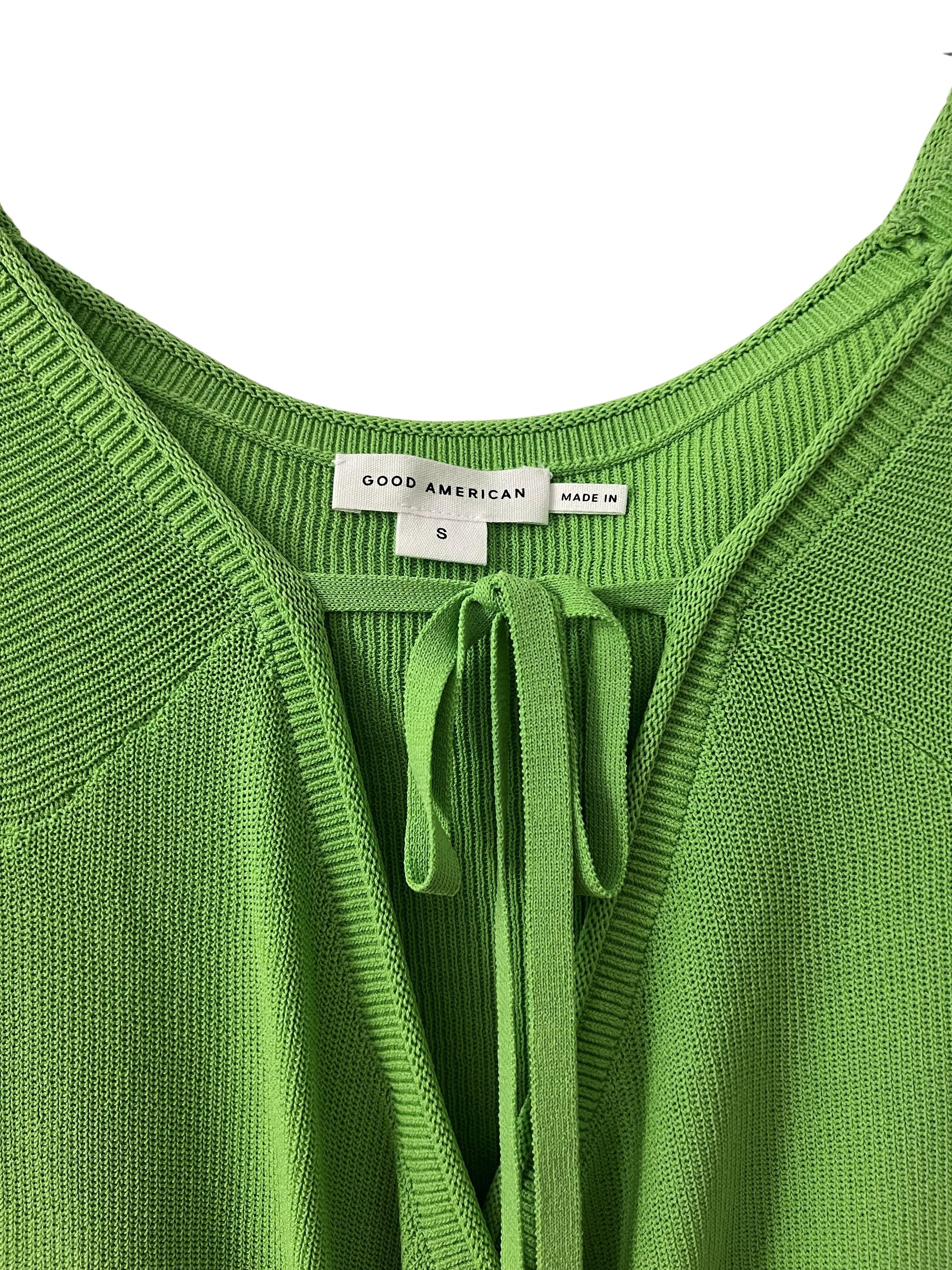 Good American Green Knit Cardigan/Top with Tie Front - Size S NWT