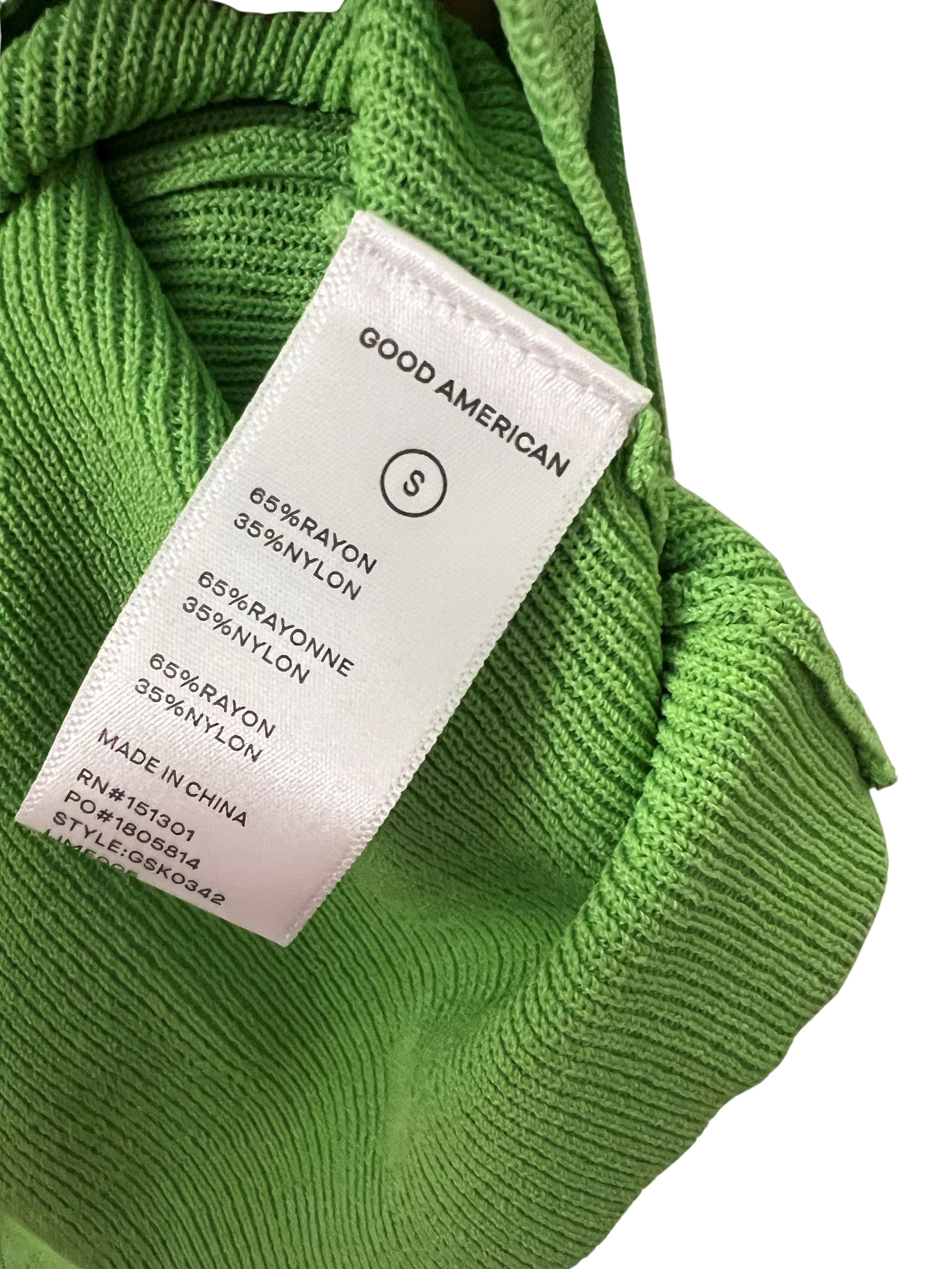 Good American Green Knit Cardigan/Top with Tie Front - Size S NWT