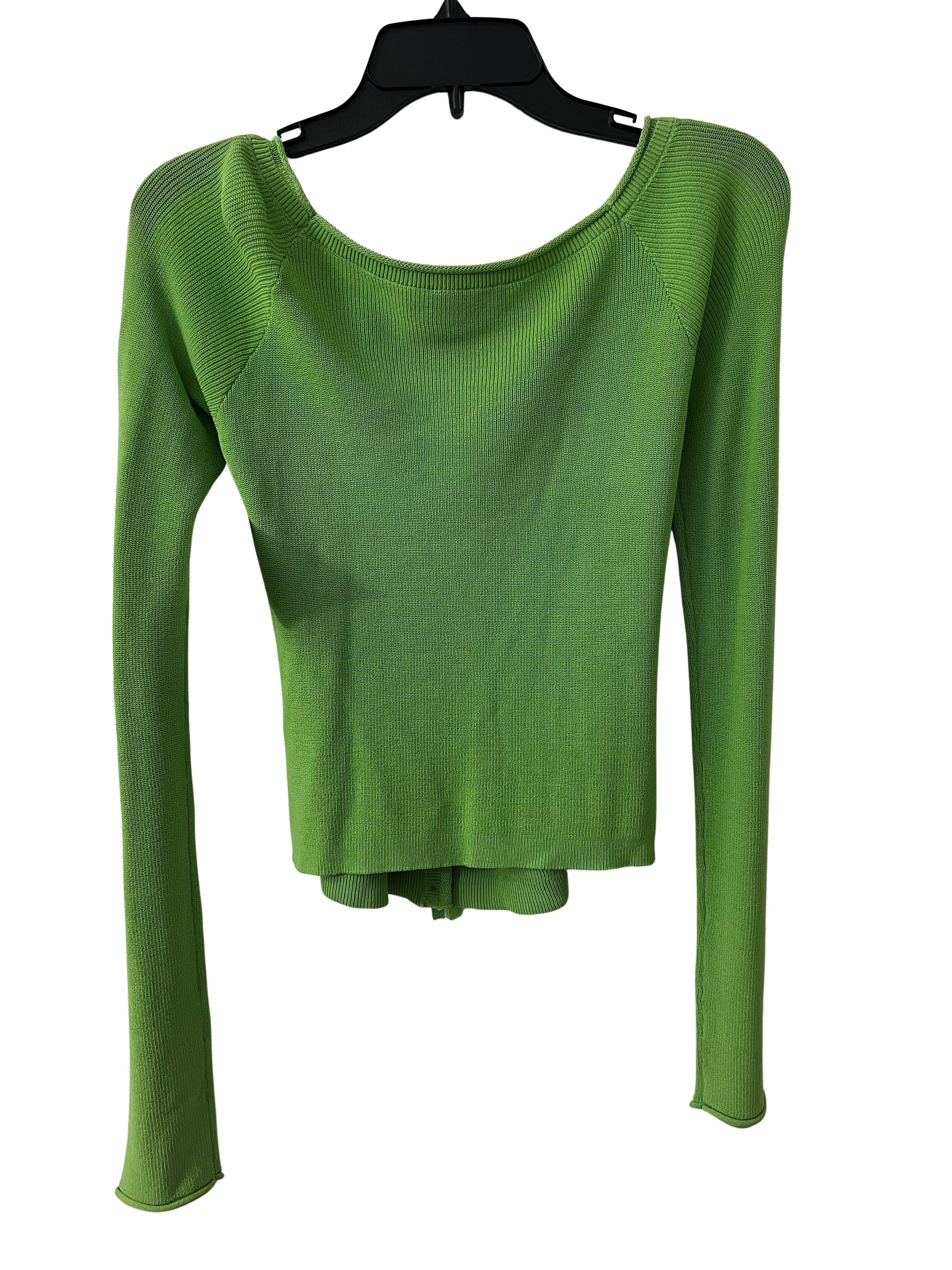 Good American Green Knit Cardigan/Top with Tie Front - Size S NWT