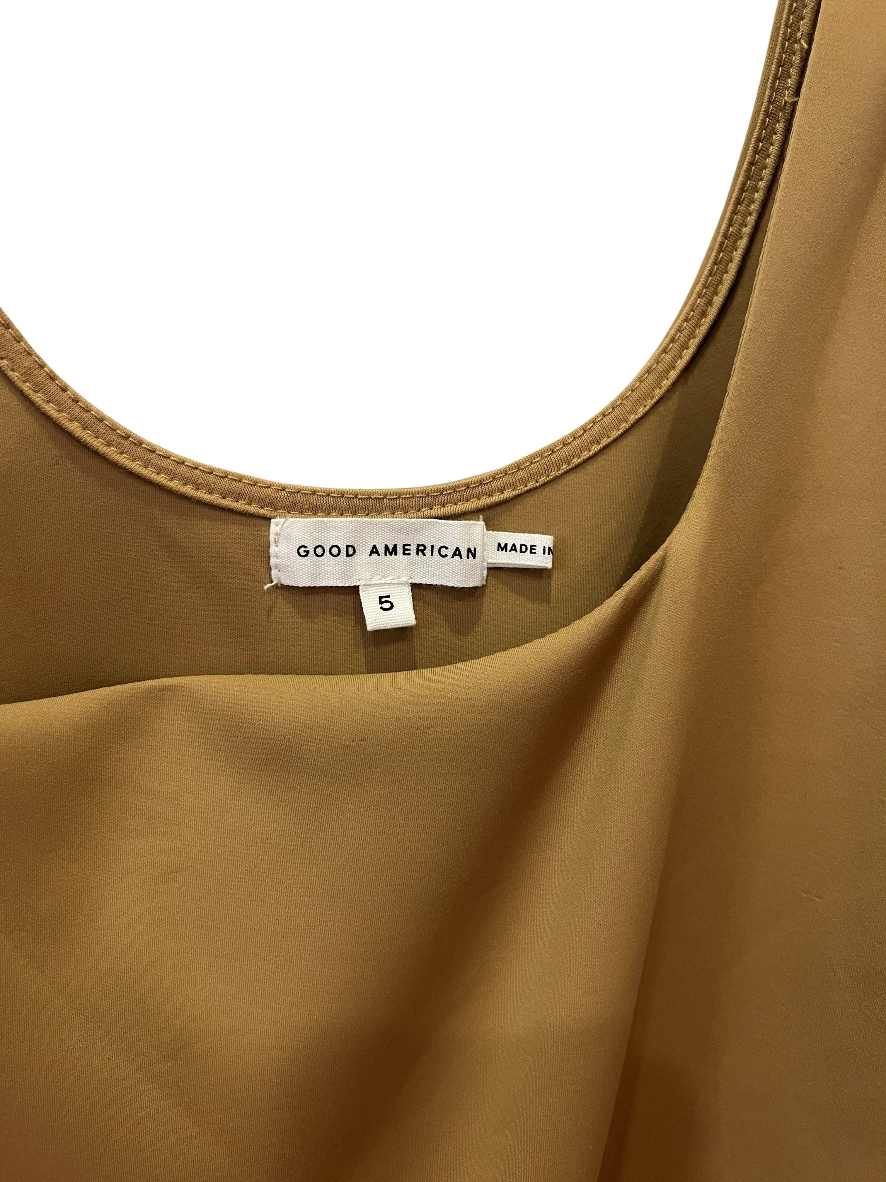 Good American Pecan Tan Scoop Neck Thong Bodysuit Size 5 NWT