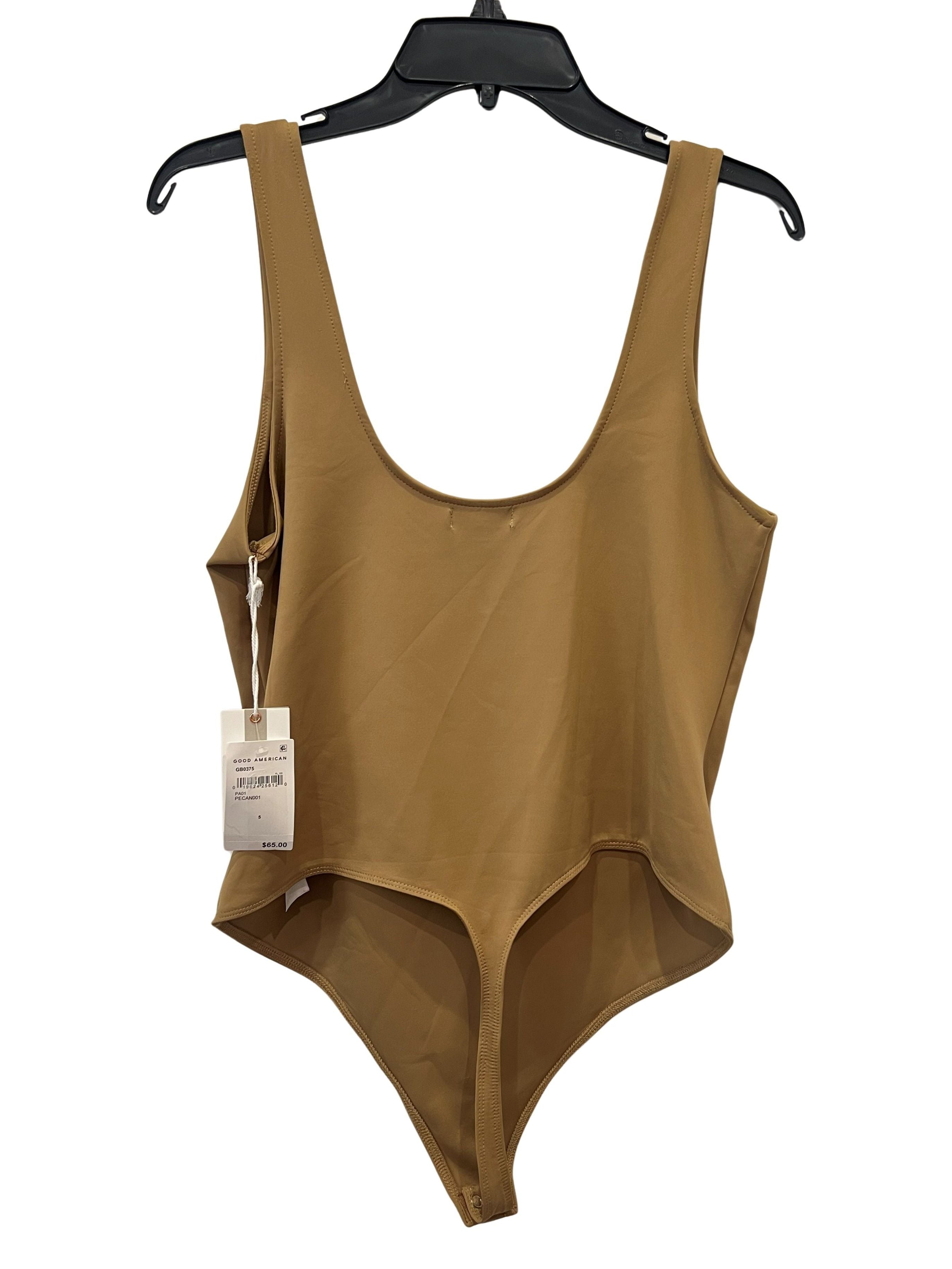 Good American Pecan Tan Scoop Neck Thong Bodysuit Size 5 NWT