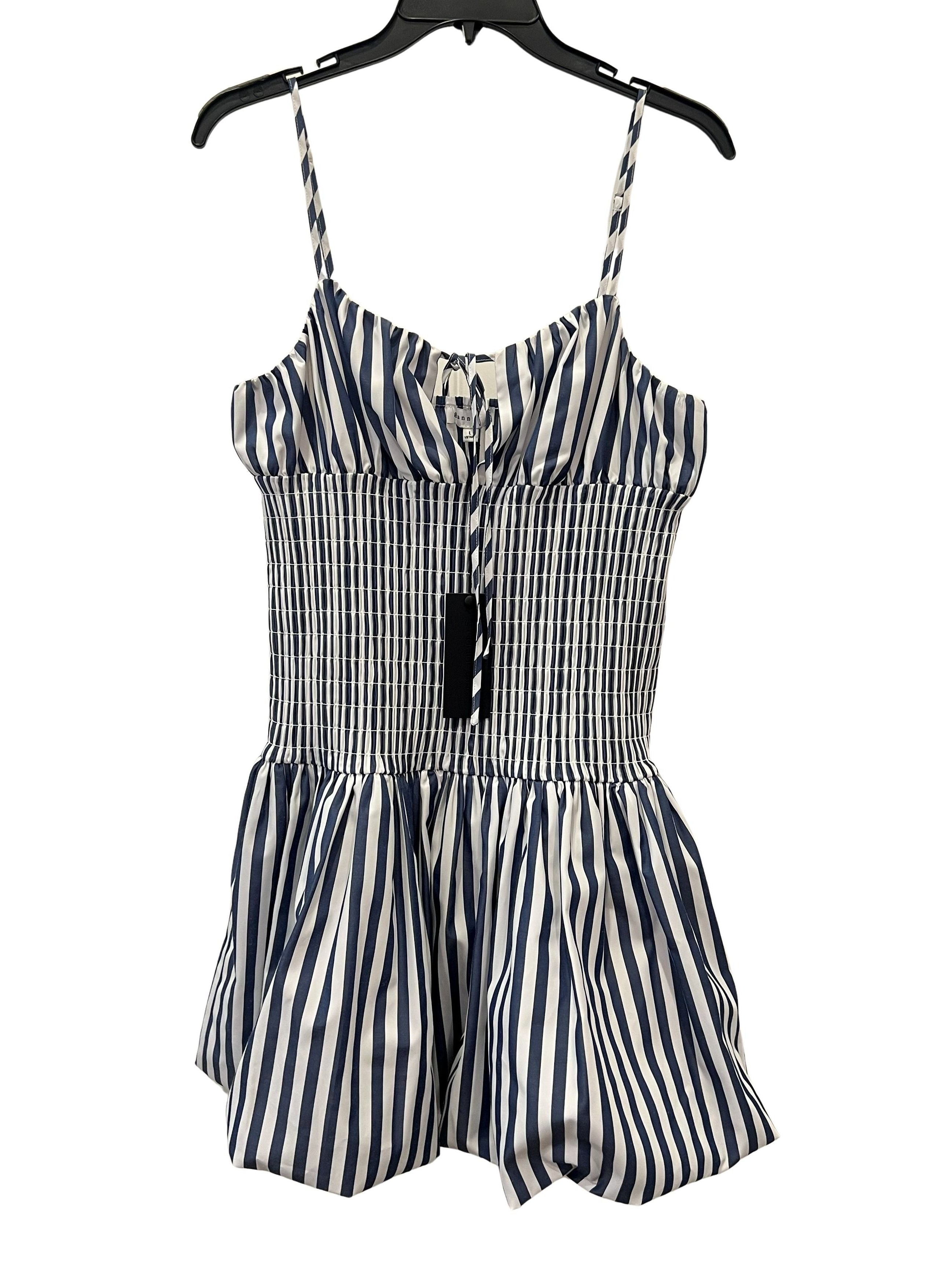 Gianni Bini Navy & White Striped Smocked Fit-and-Flare Dress NWT