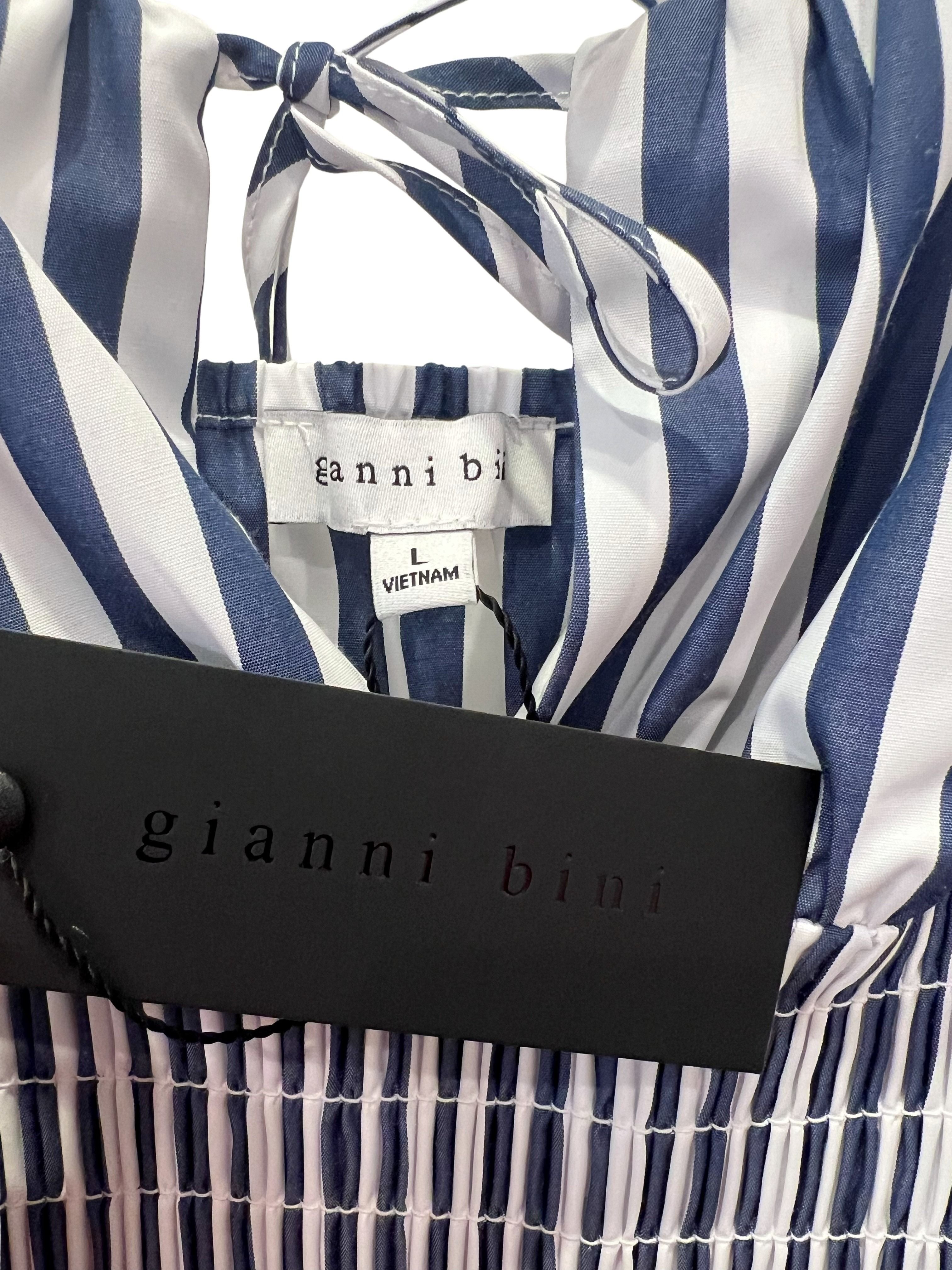 Gianni Bini Navy & White Striped Smocked Fit-and-Flare Dress NWT