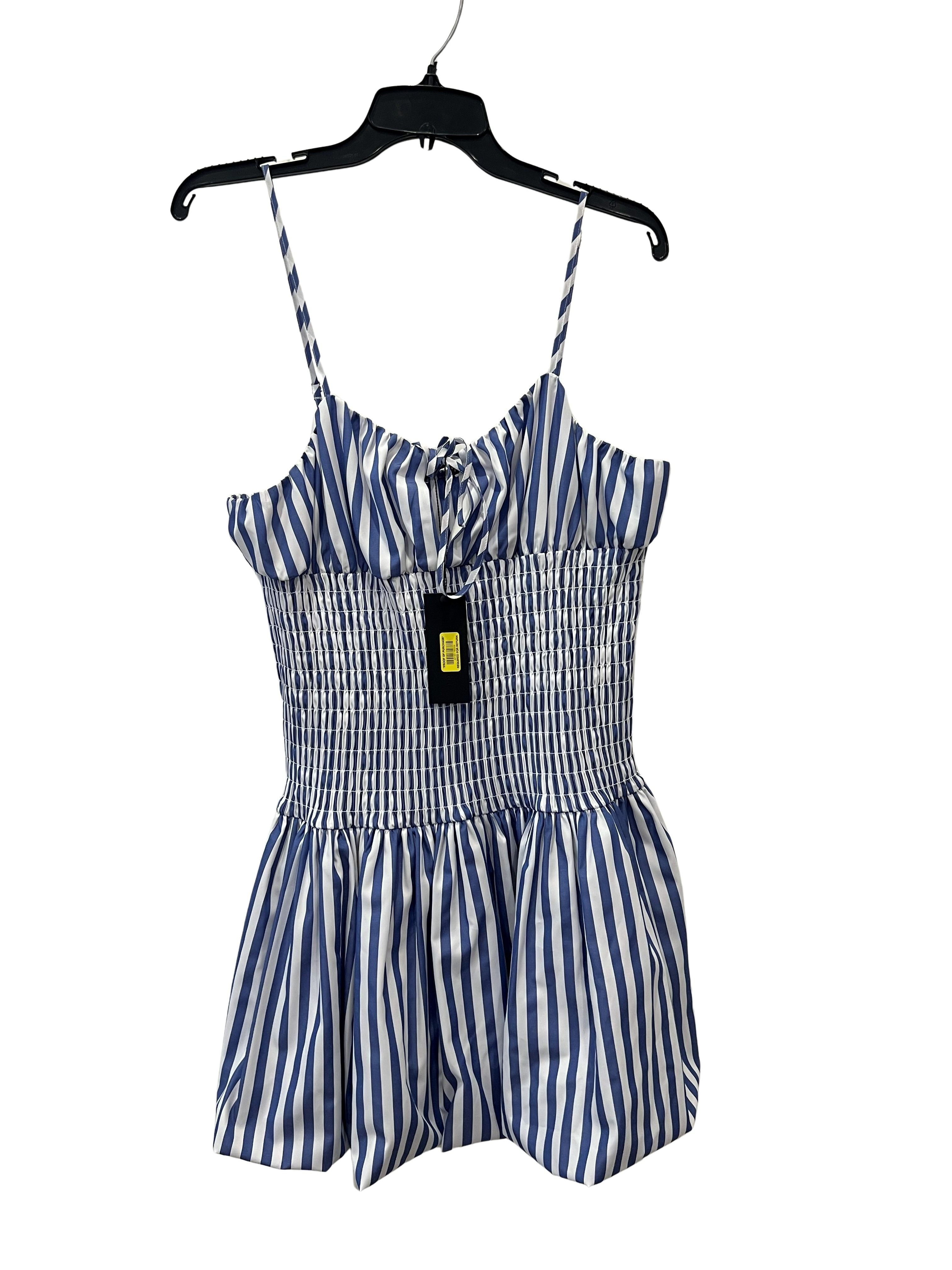 Gianni Bini Navy & White Striped Smocked Fit-and-Flare Dress NWT