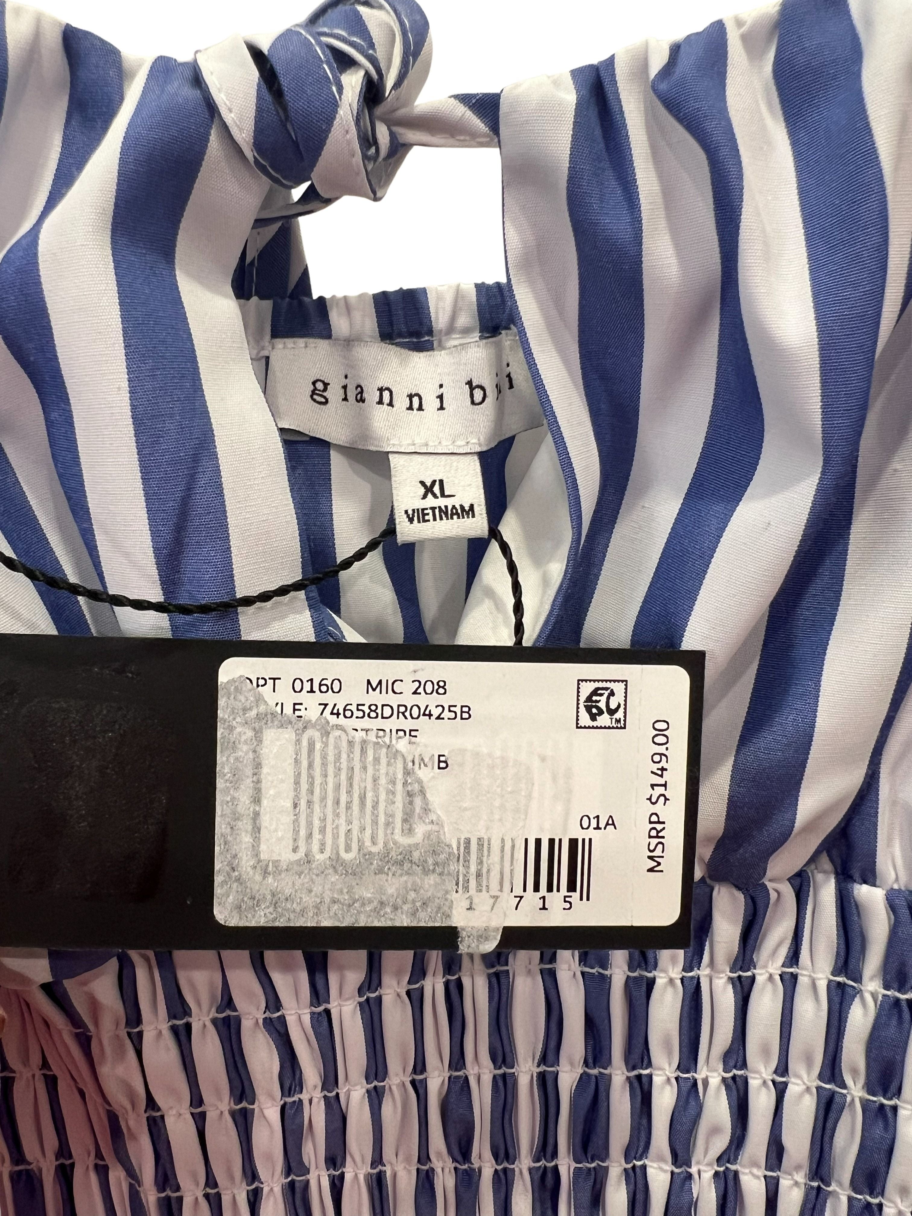 Gianni Bini Navy & White Striped Smocked Fit-and-Flare Dress NWT