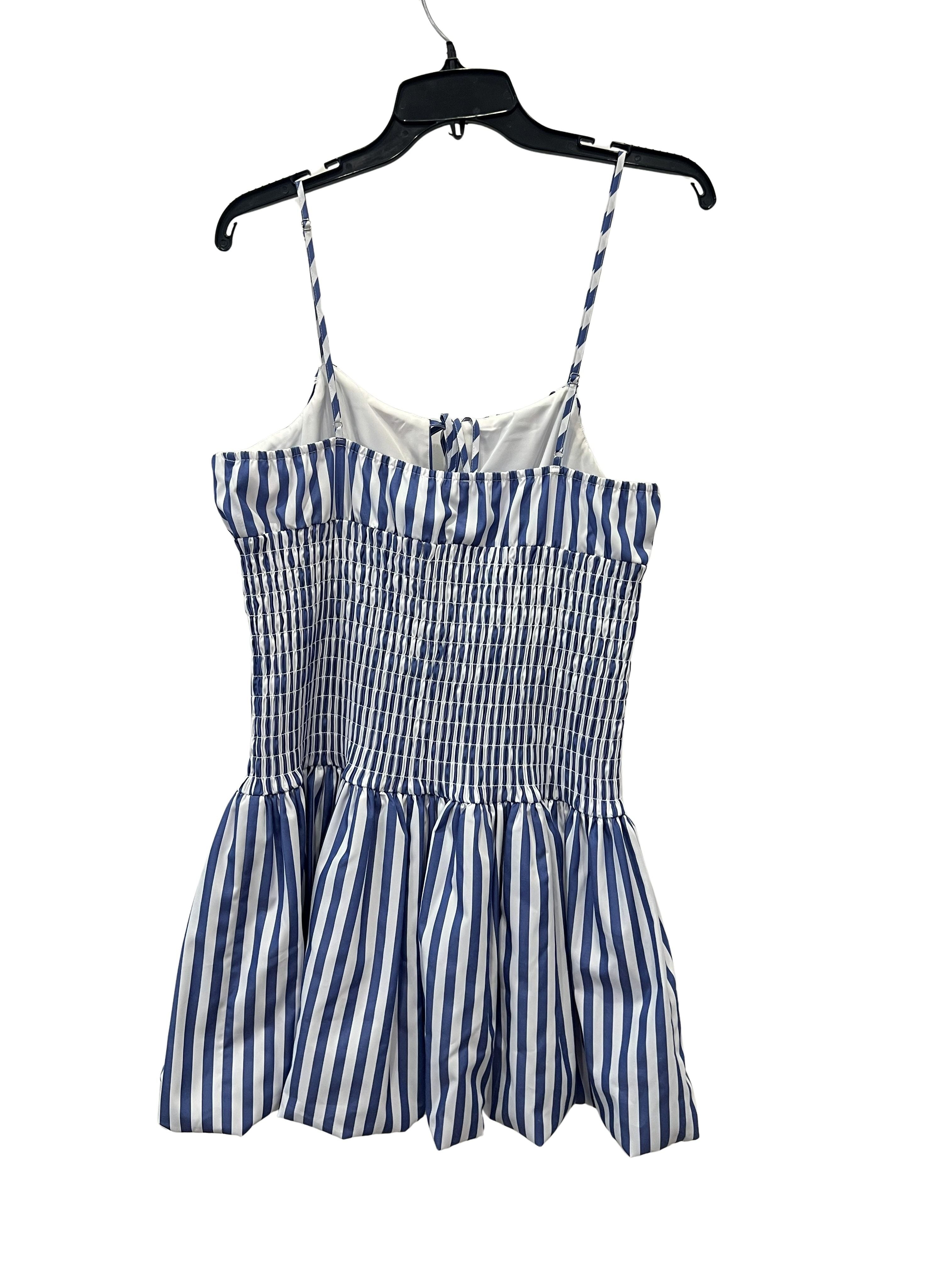 Gianni Bini Navy & White Striped Smocked Fit-and-Flare Dress NWT