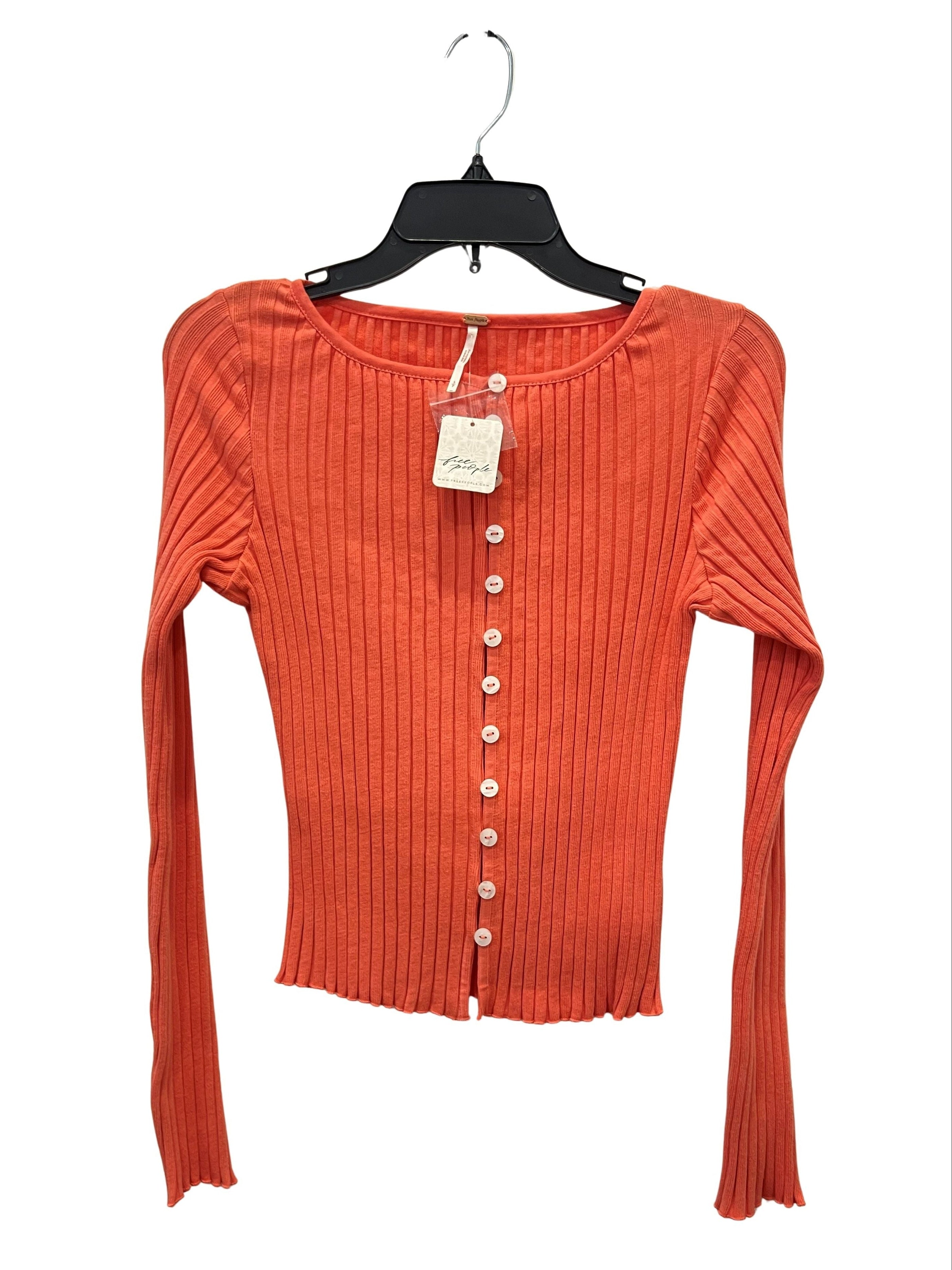 Free People Coral Ribbed Button-Front Long Sleeve Top NWT Size S