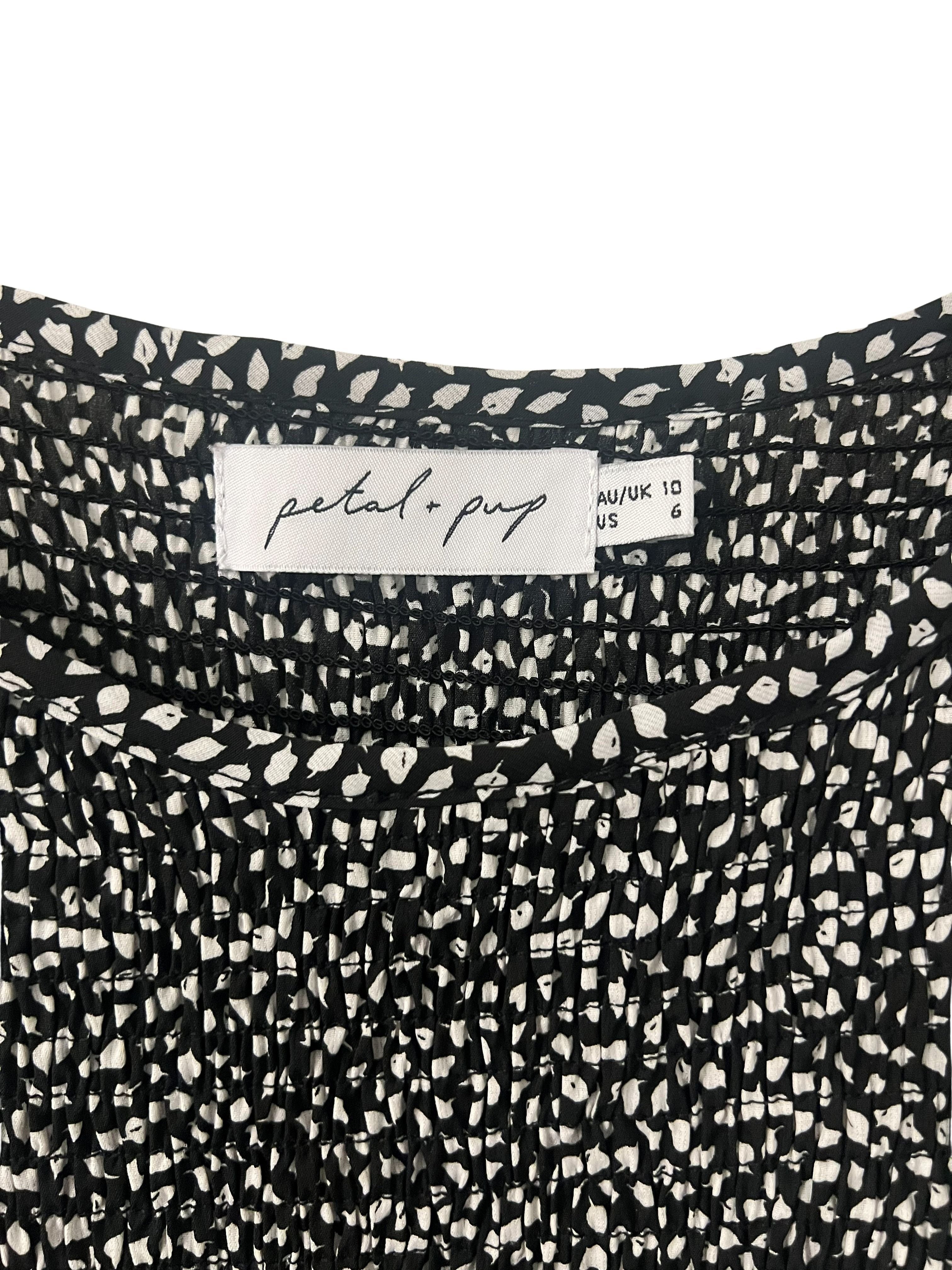 Petal + Pup Black & White Printed Midi Dress, Size US 6