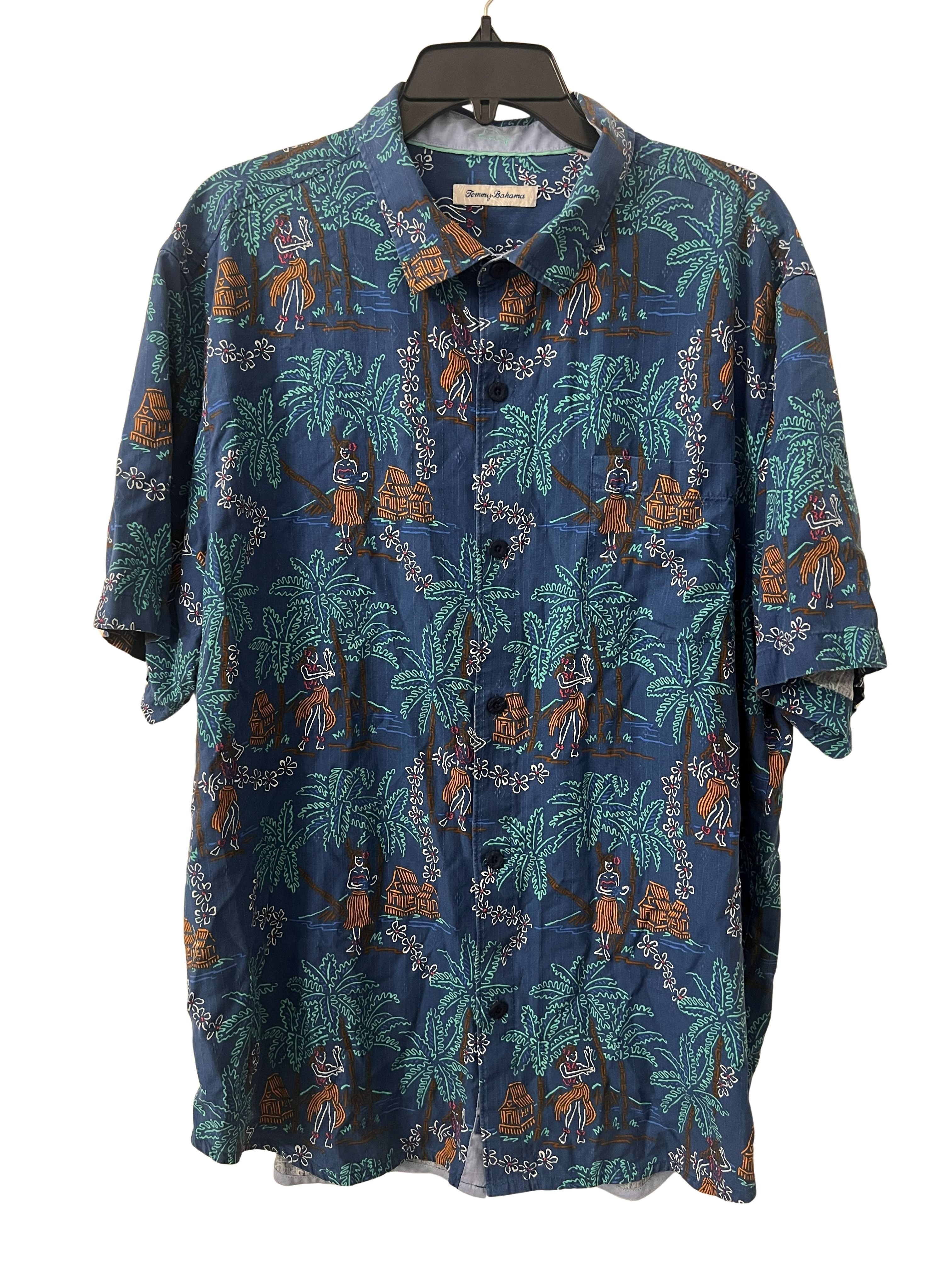 Tommy Bahama Men's XL Hawaiian Shirt Tiki Hula Print Short Sleeve