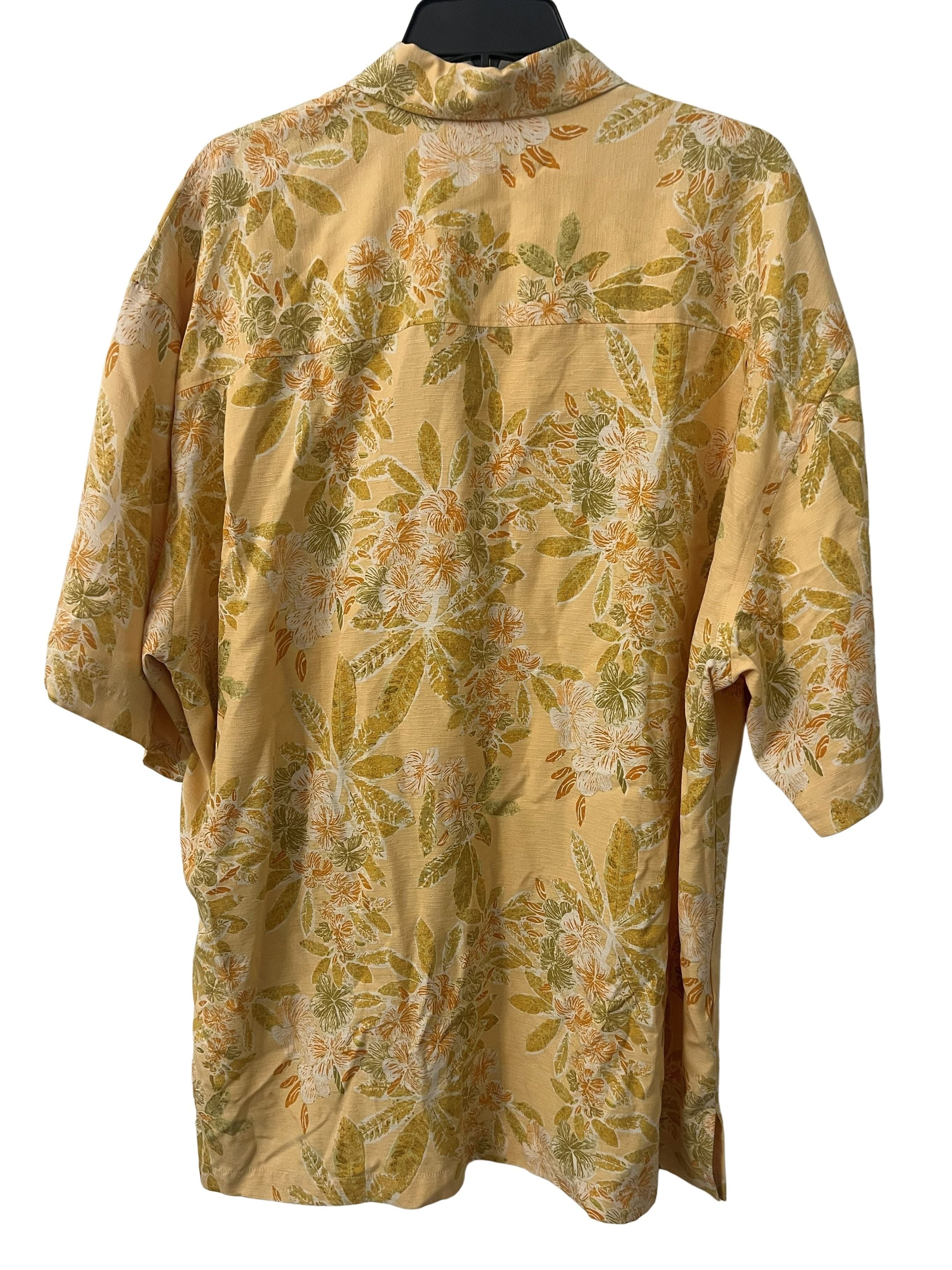 Tommy Bahama Men's Silk Blend Hawaiian Shirt Yellow Floral Short Sleeve