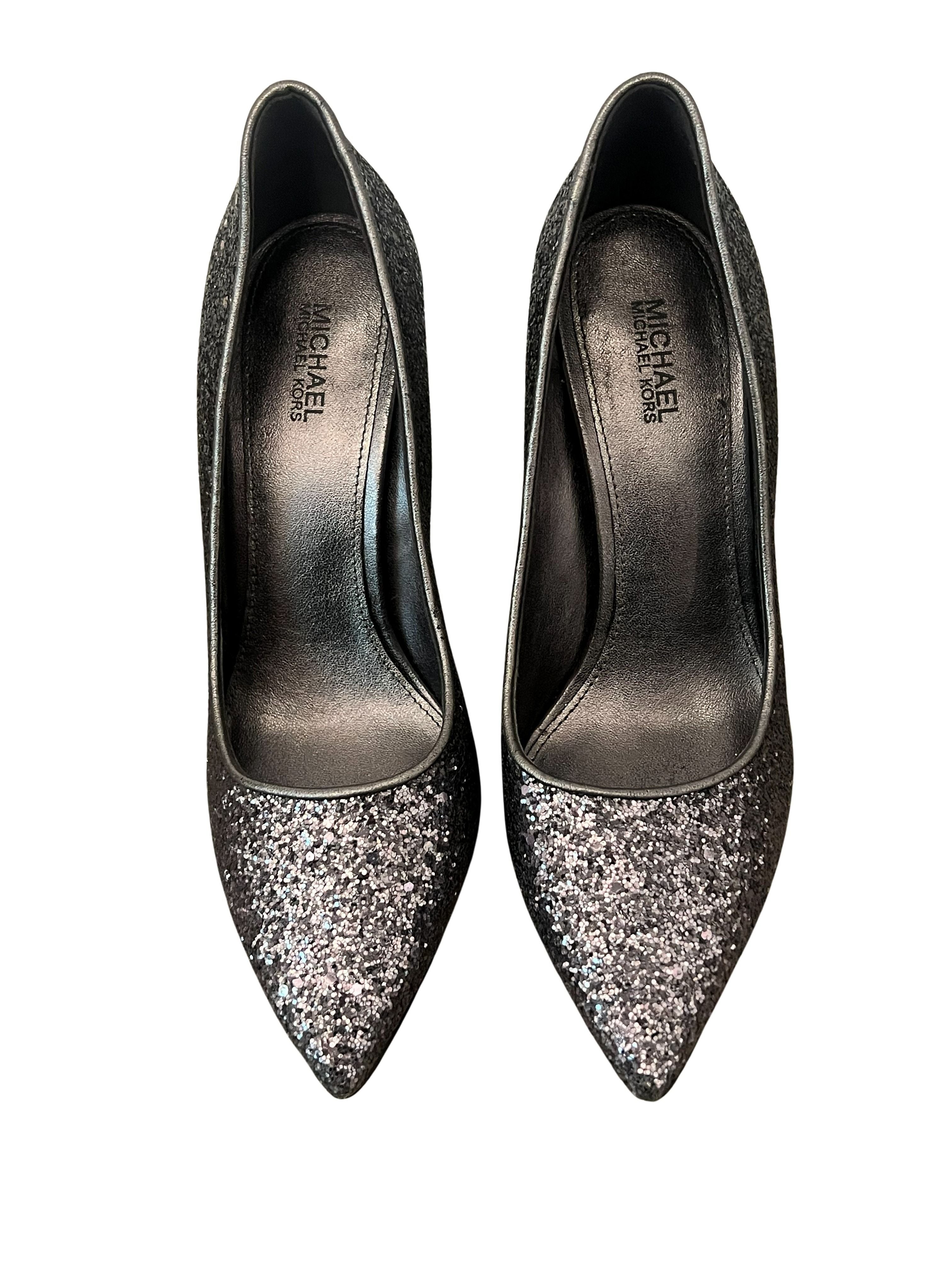 Michael Michael Kors Gunmetal Glitter Pointed-Toe Pumps Size 6M