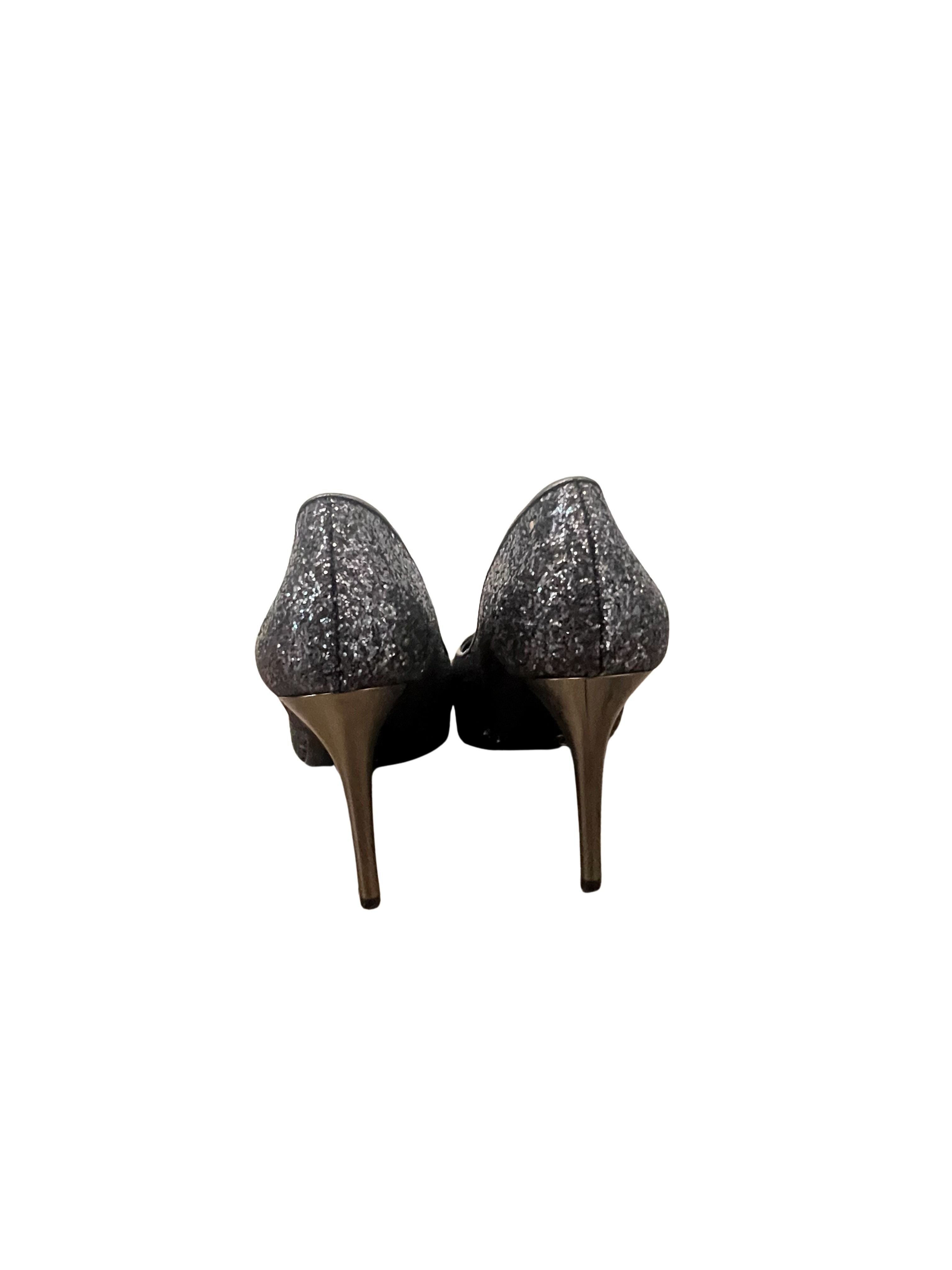 Michael Michael Kors Gunmetal Glitter Pointed-Toe Pumps Size 6M