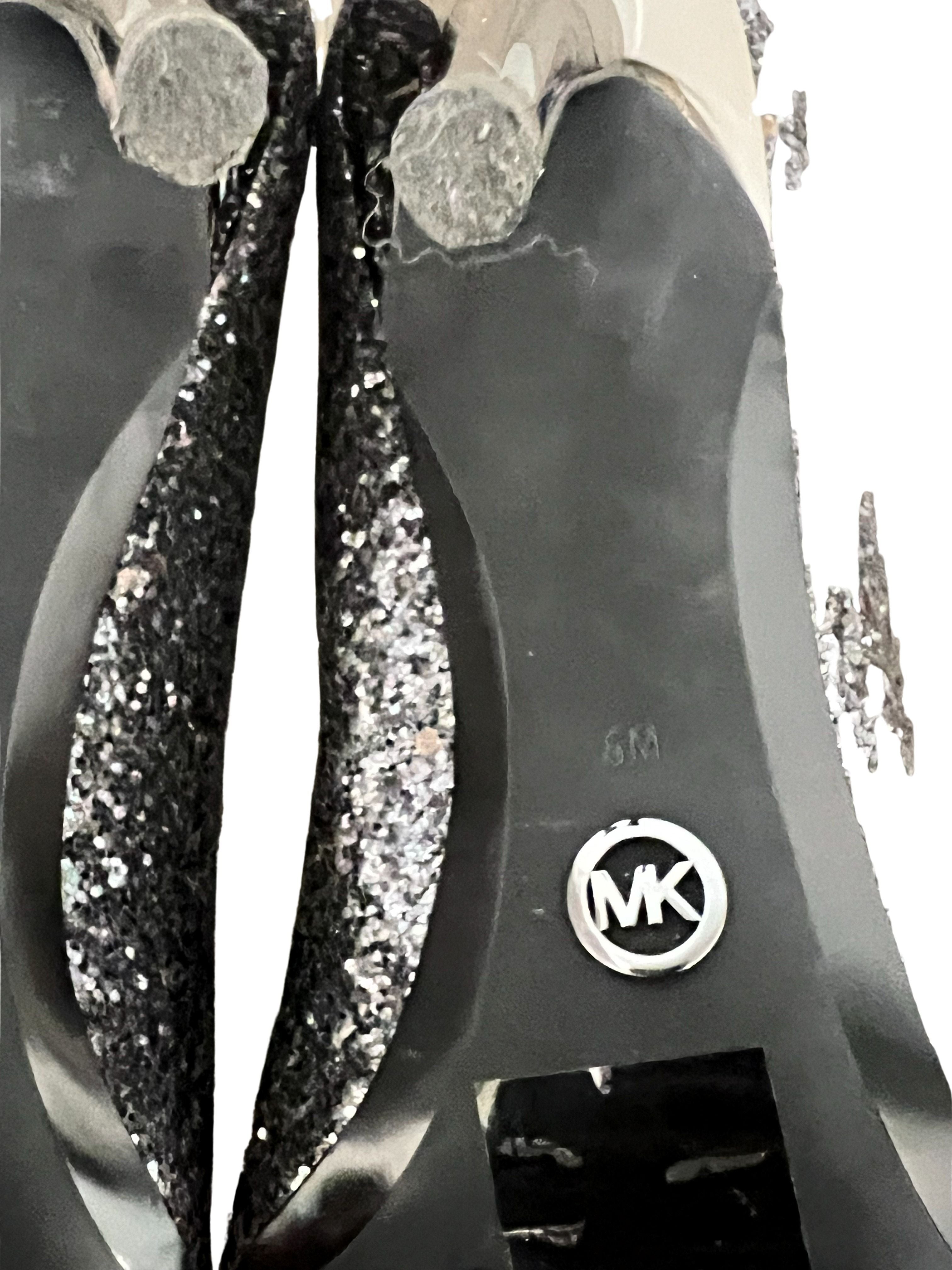 Michael Michael Kors Gunmetal Glitter Pointed-Toe Pumps Size 6M