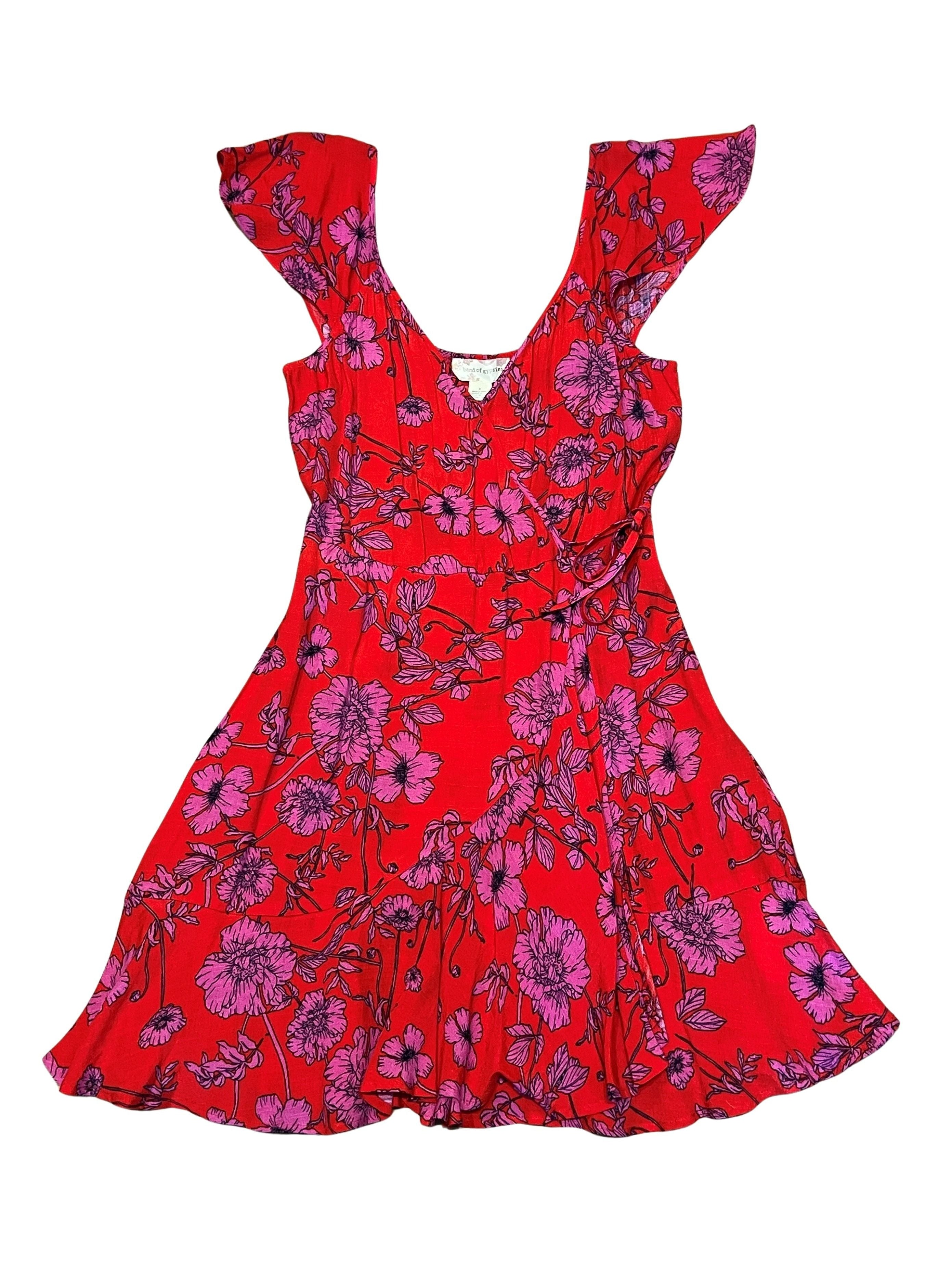 Band of Gypsies Red Floral Wrap Dress Size S NWT