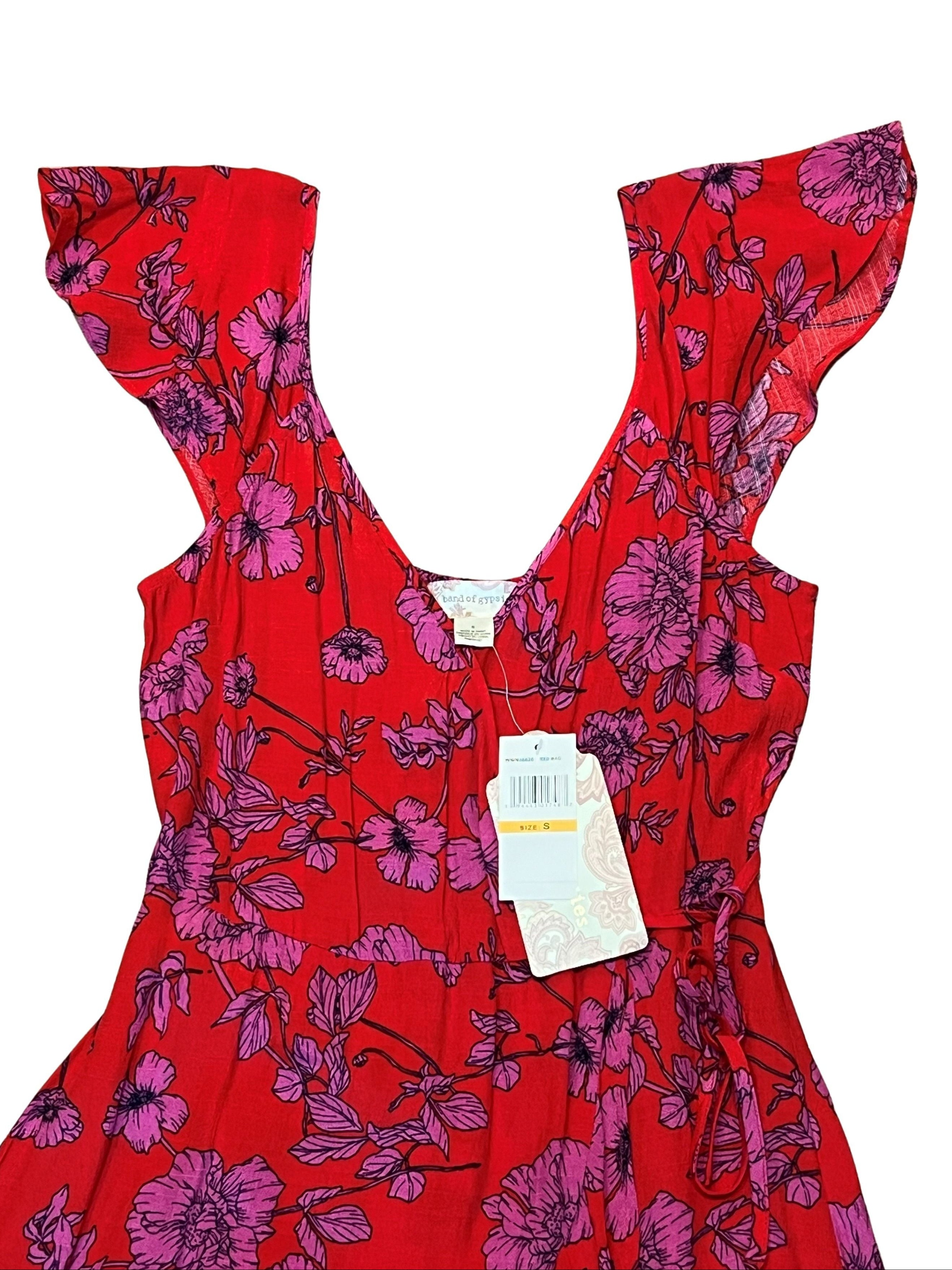 Band of Gypsies Red Floral Wrap Dress Size S NWT