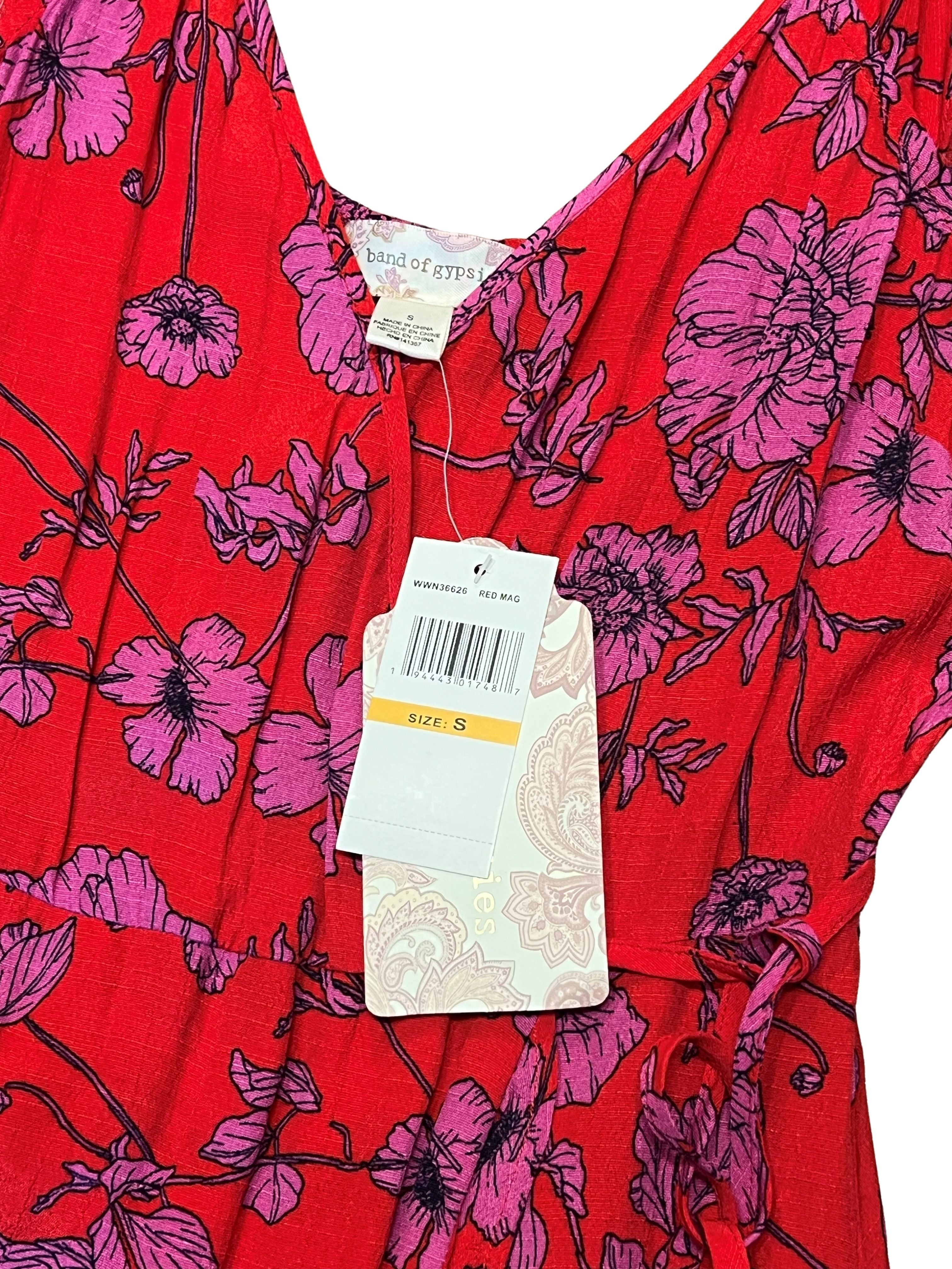 Band of Gypsies Red Floral Wrap Dress Size S NWT