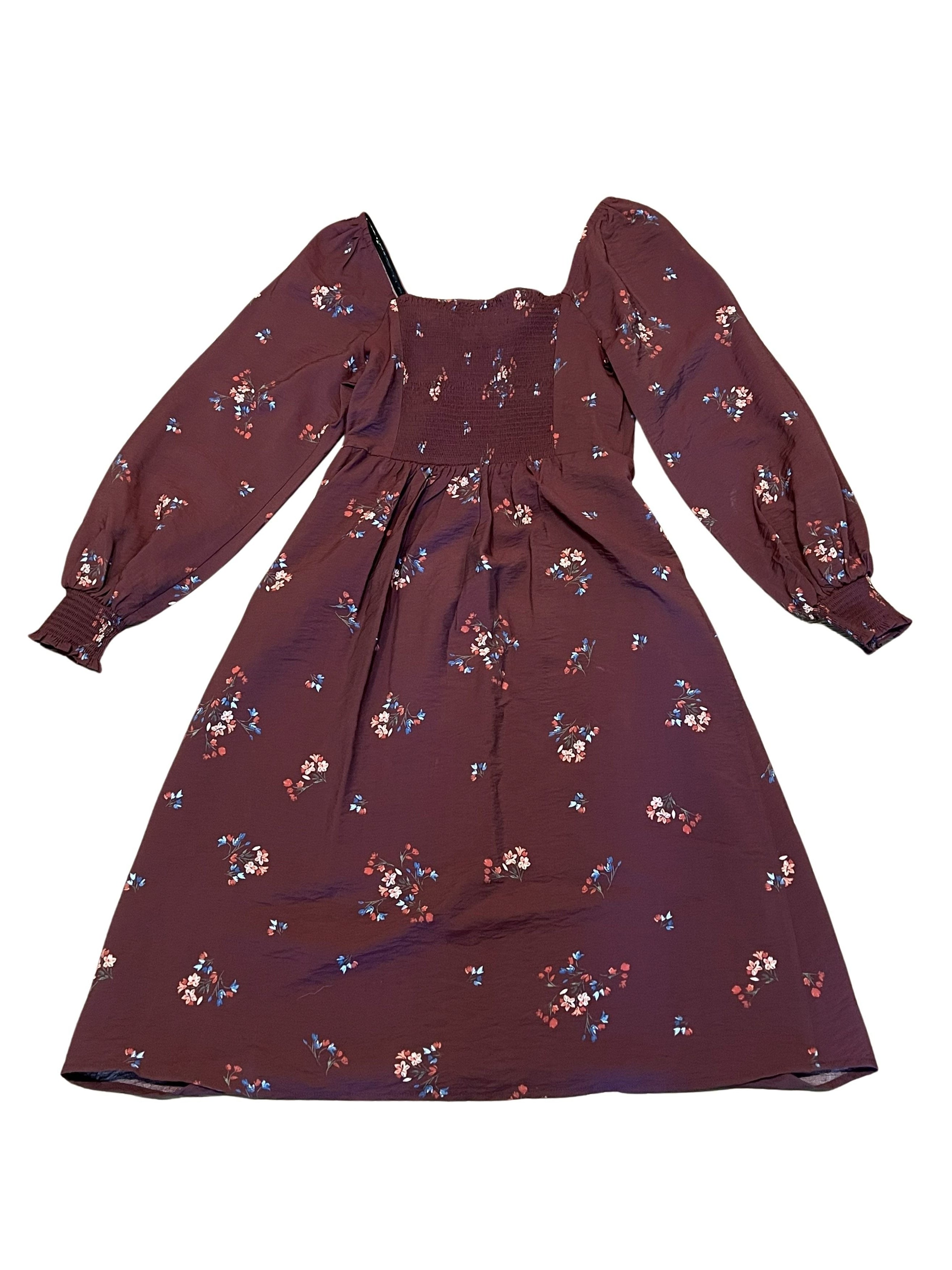 a.n.a Women's Size S Burgundy Floral Smocked Dress