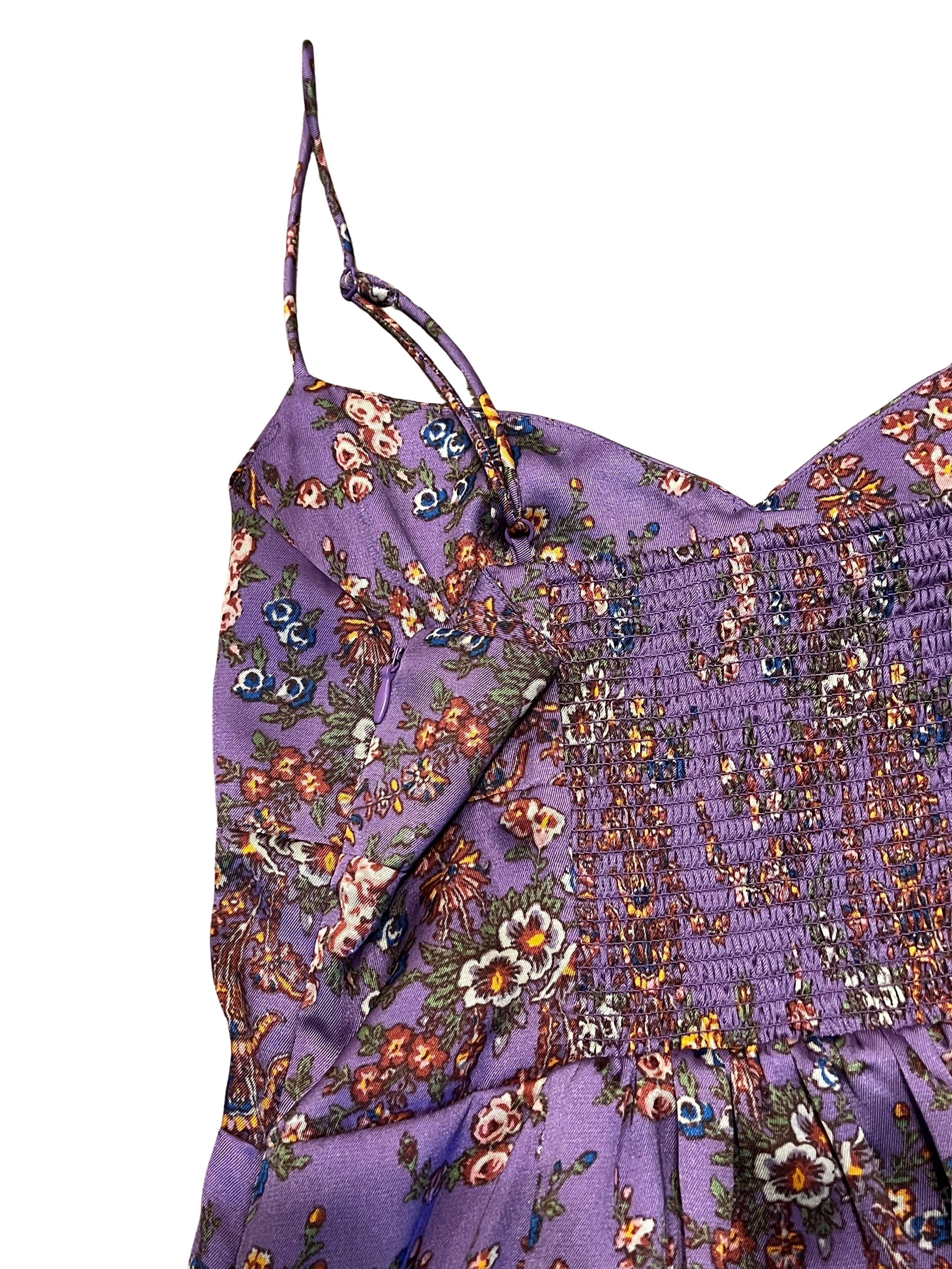 Urban Outfitters Purple Floral Smocked Slip Dress - Size M