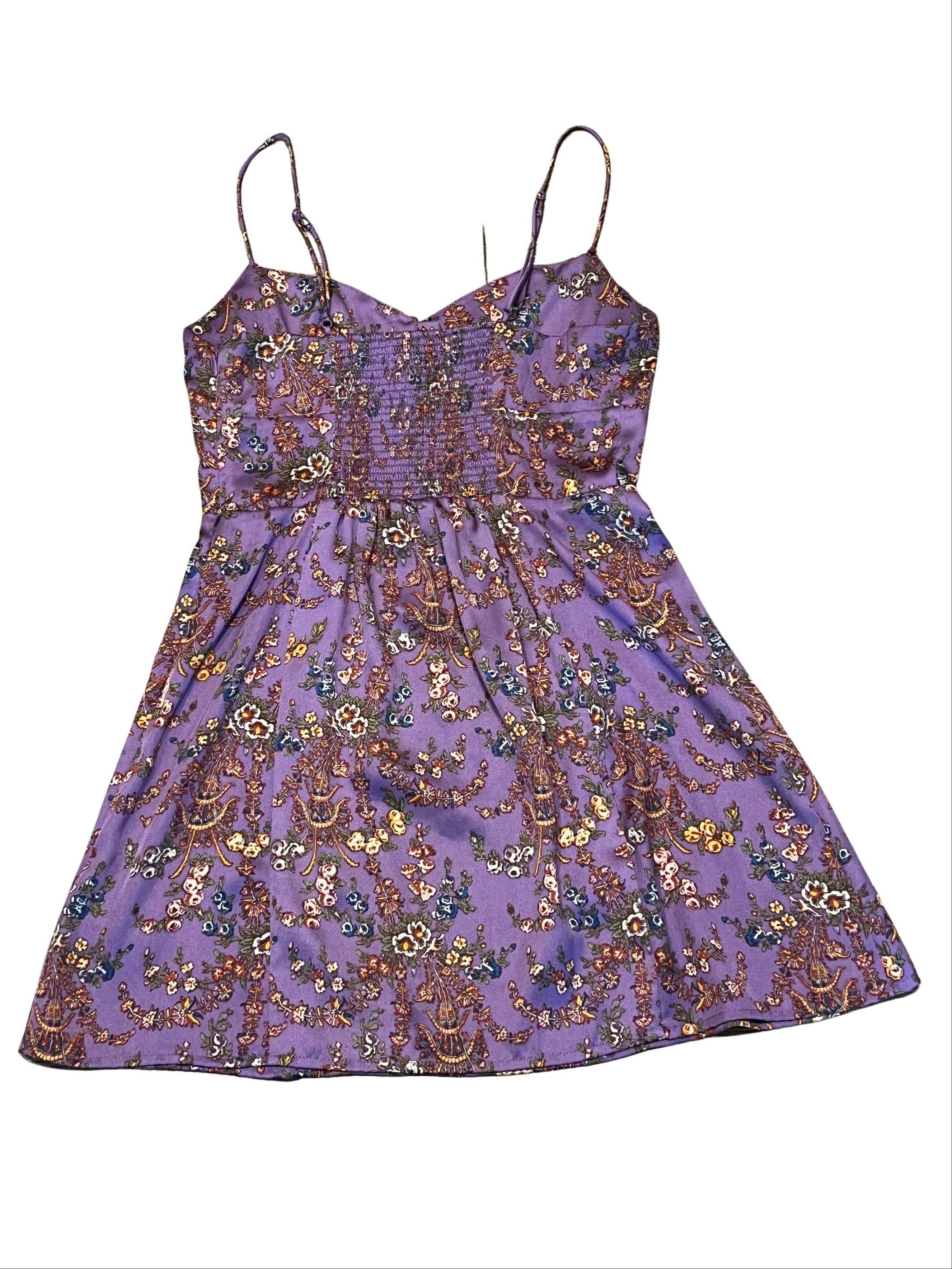 Urban Outfitters Purple Floral Smocked Slip Dress - Size M
