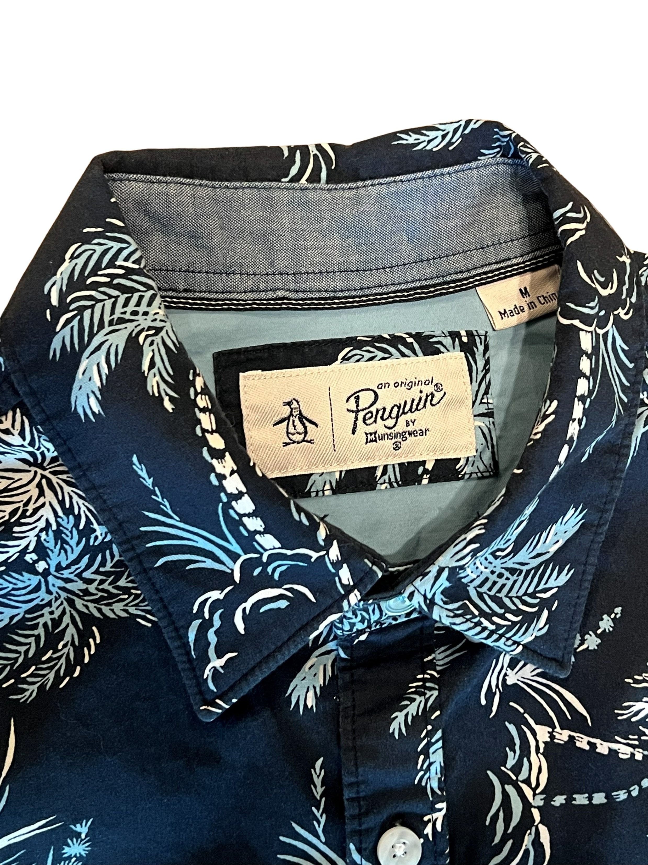 Original Penguin Men's Navy Palm Tree Print Short Sleeve Shirt Size M