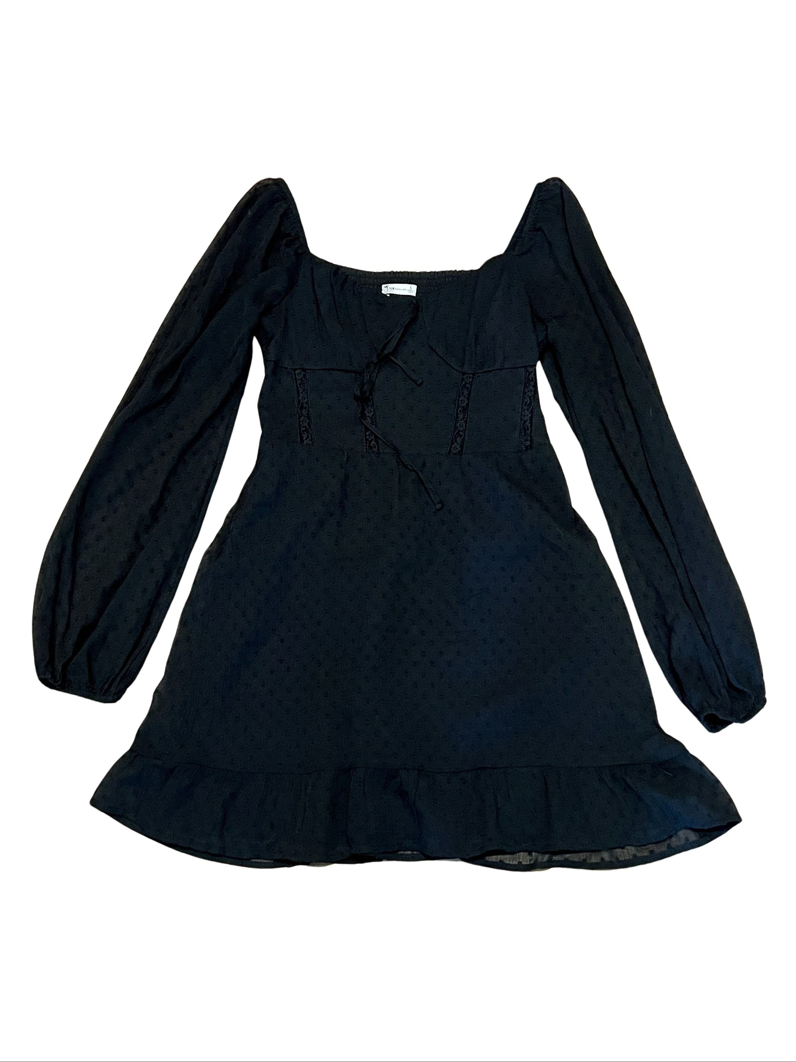 Hollister Black Smocked Long Sleeve Mini Dress Size S