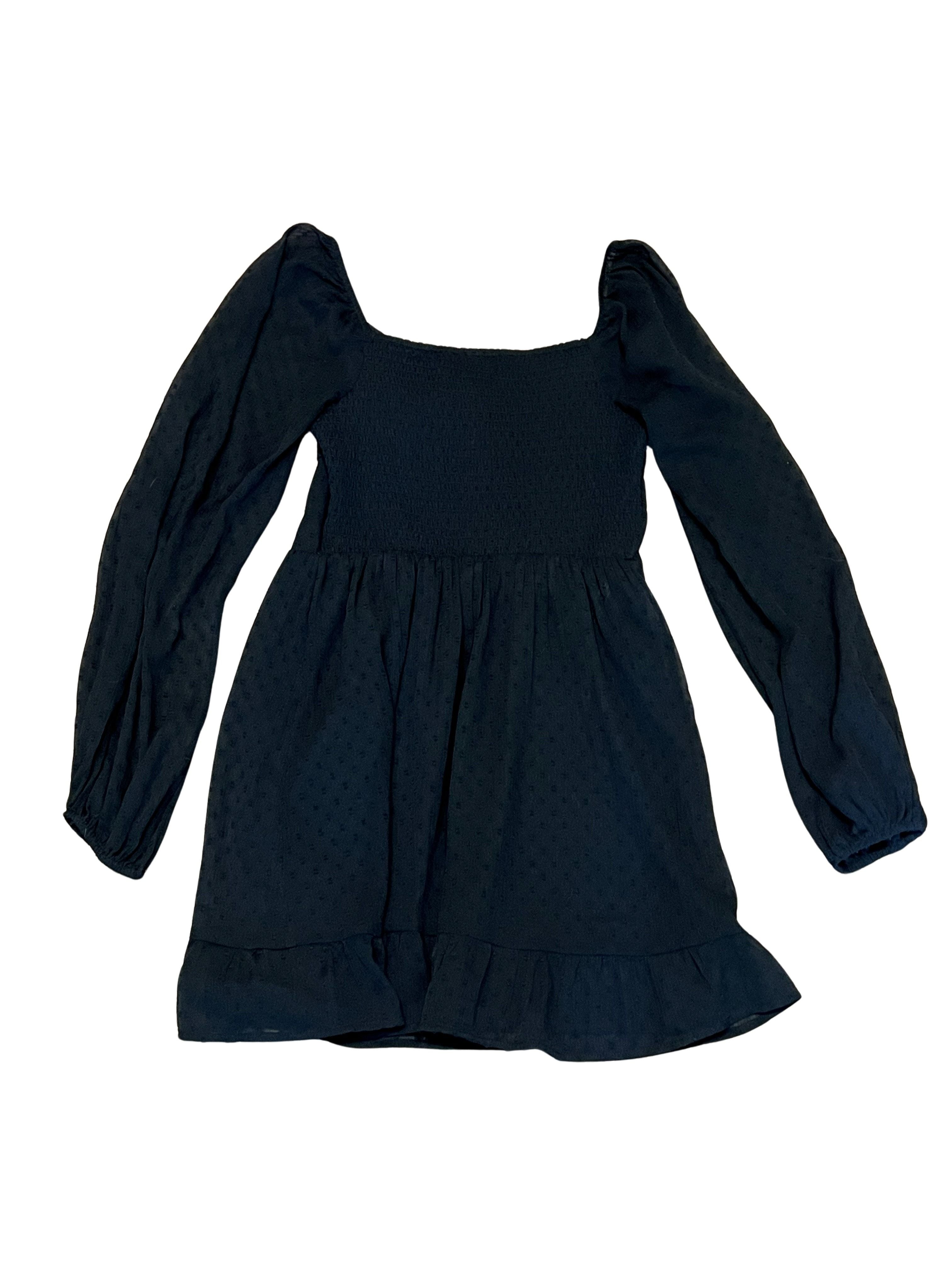 Hollister Black Smocked Long Sleeve Mini Dress Size S