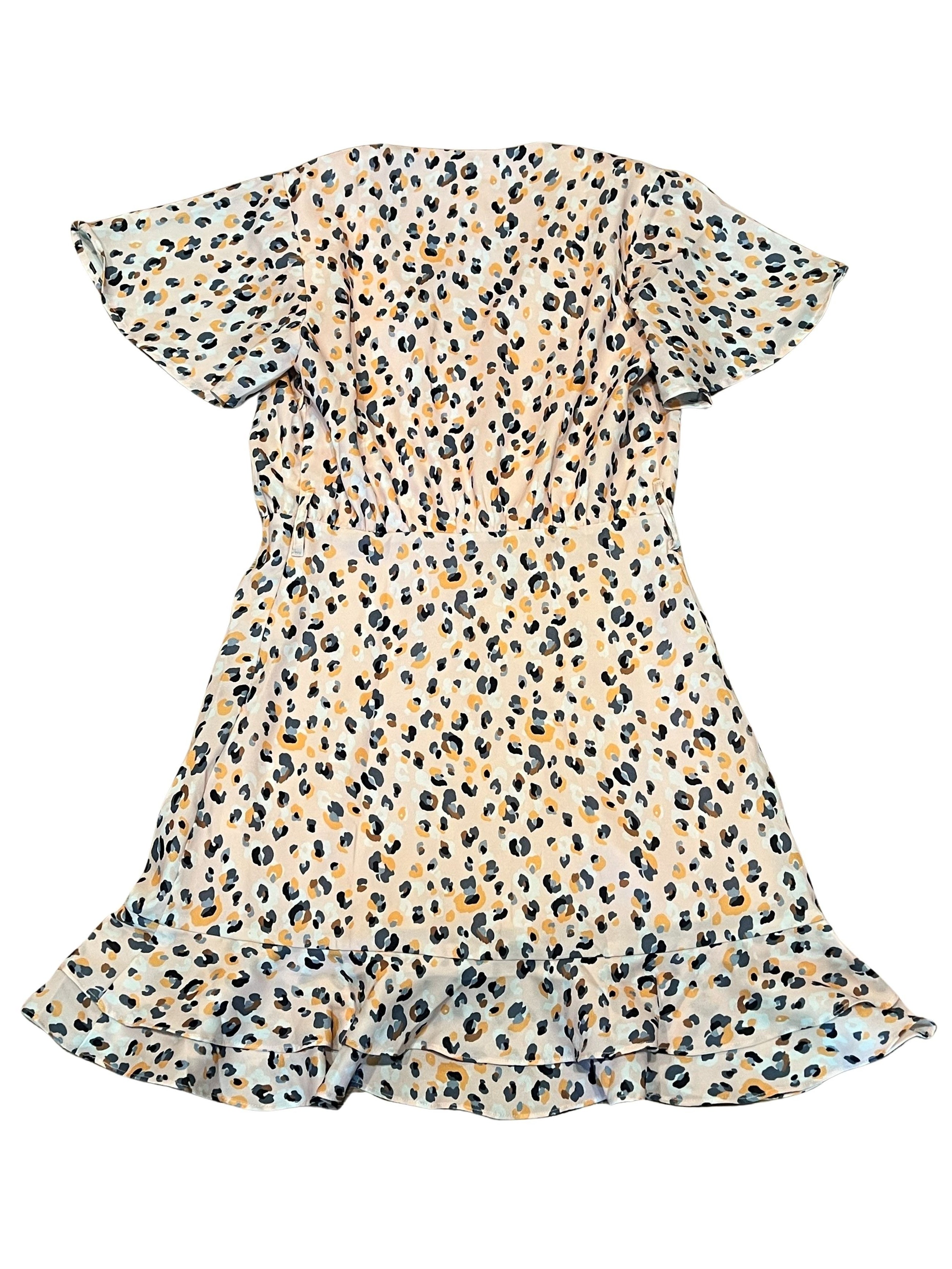 Blush Leopard Print Wrap Dress with Ruffle Hem - Size S