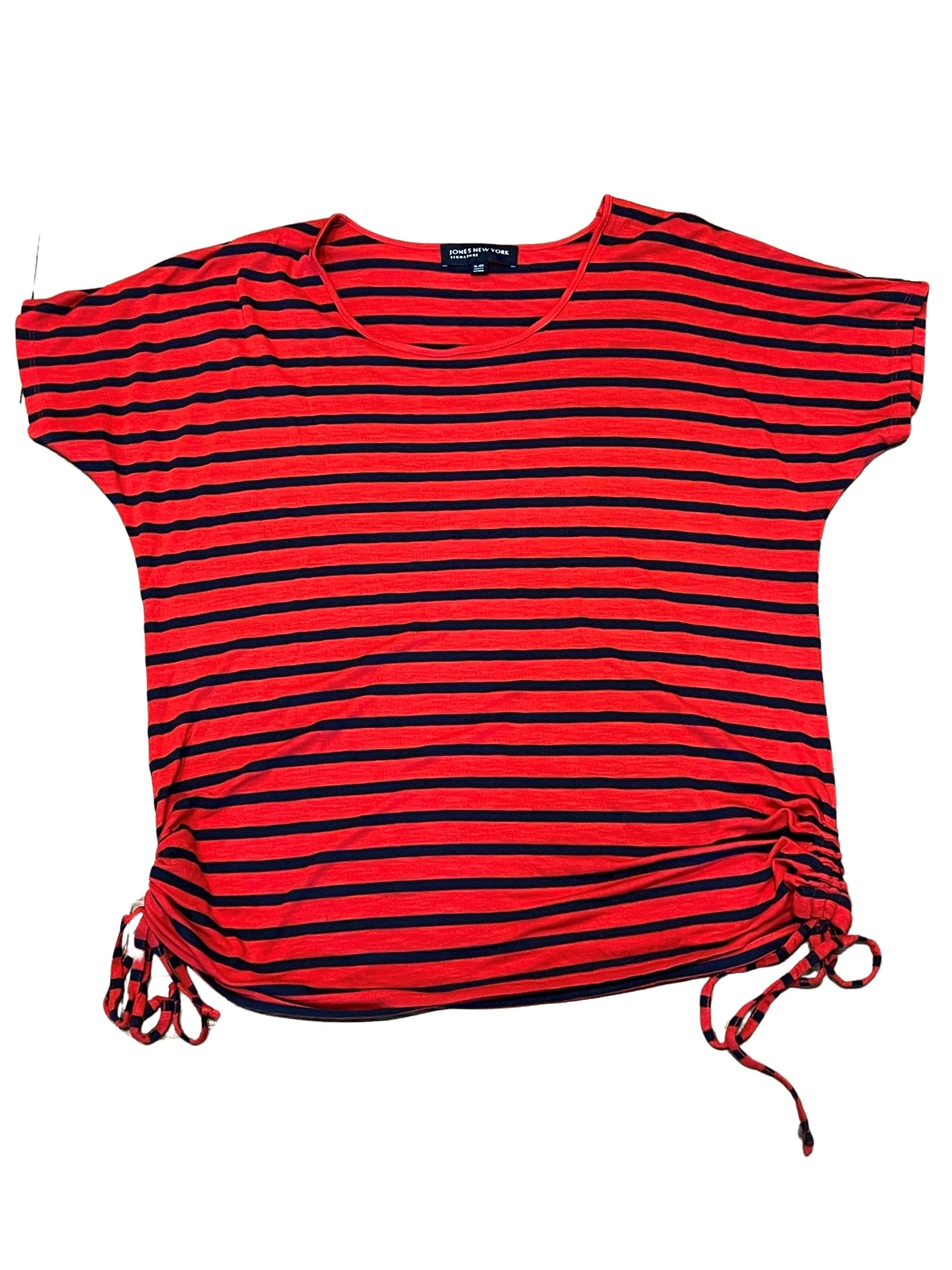 Jones New York Signature Red & Navy Striped Cinch-Tie Top XL