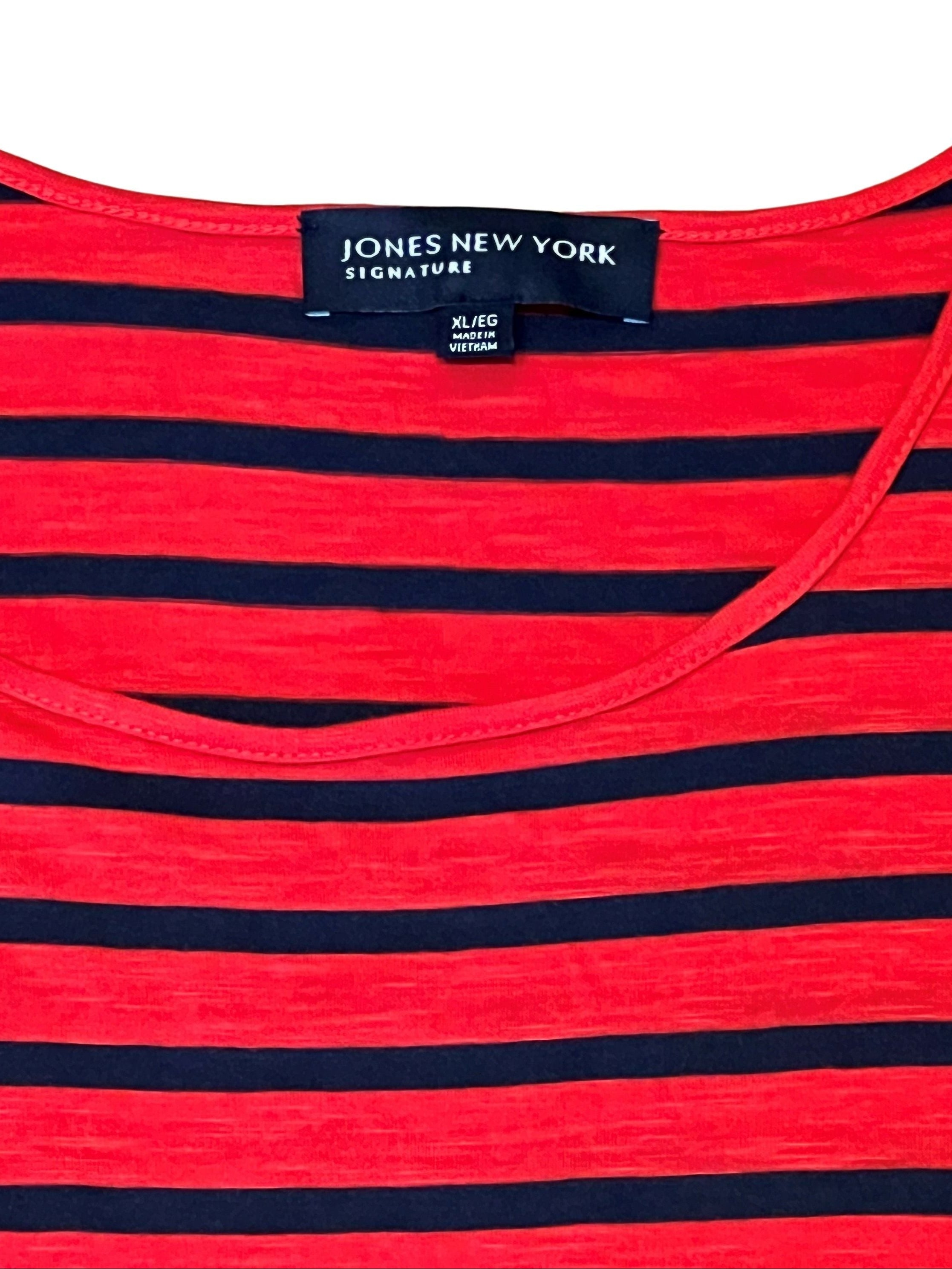 Jones New York Signature Red & Navy Striped Cinch-Tie Top XL