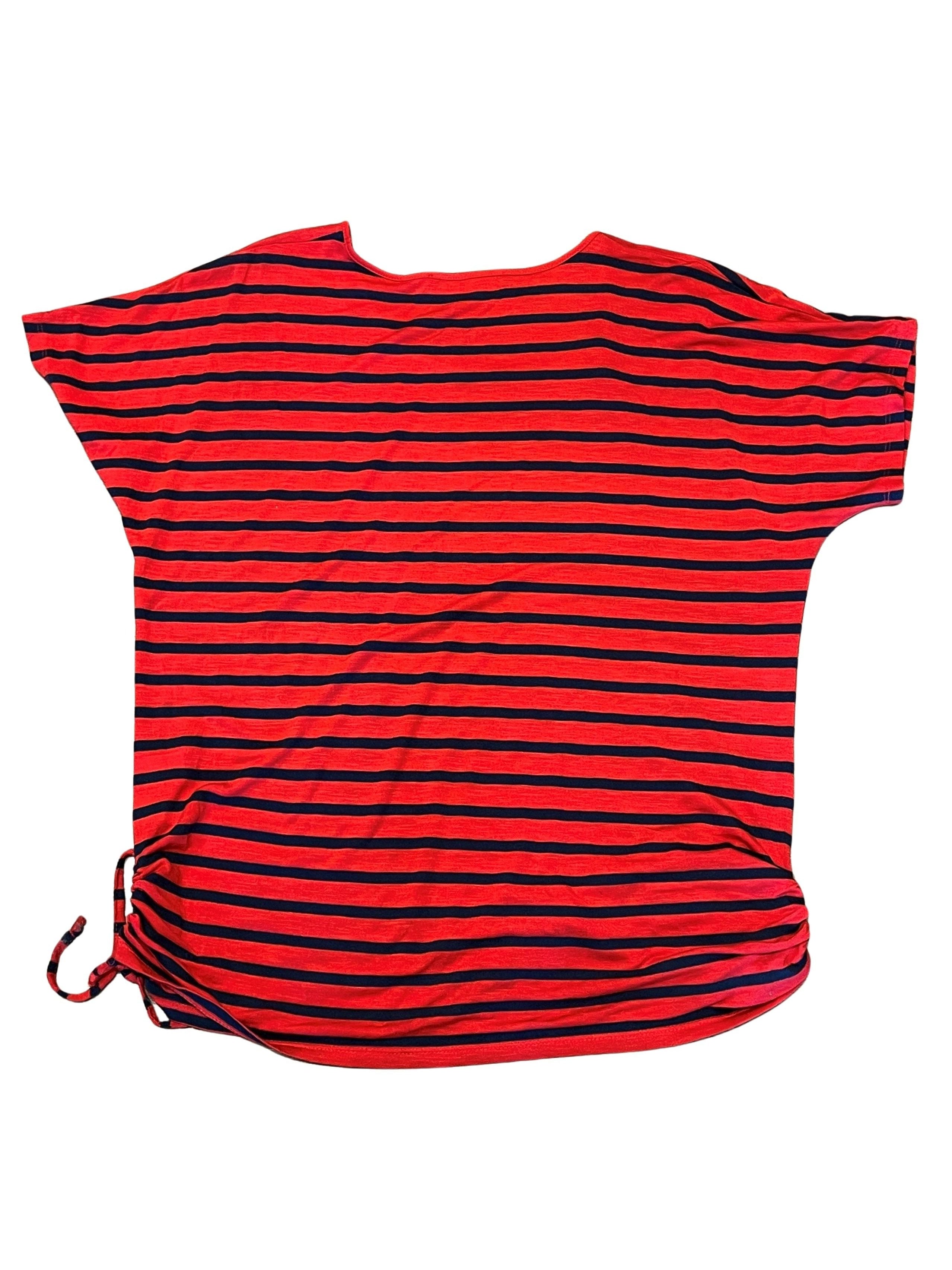 Jones New York Signature Red & Navy Striped Cinch-Tie Top XL