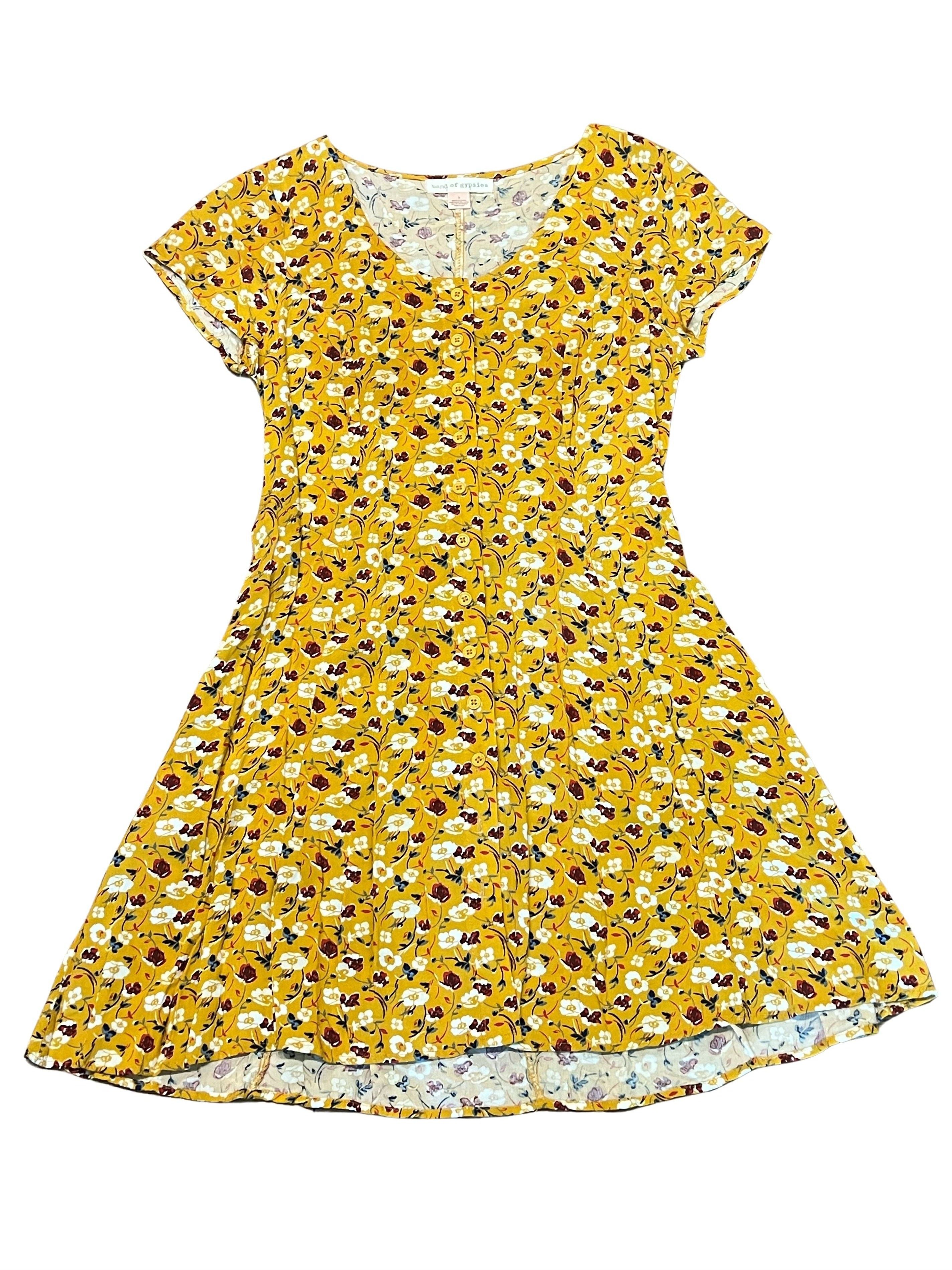 Band of Gypsies Mustard Floral Mini Dress Size S Tie Waist
