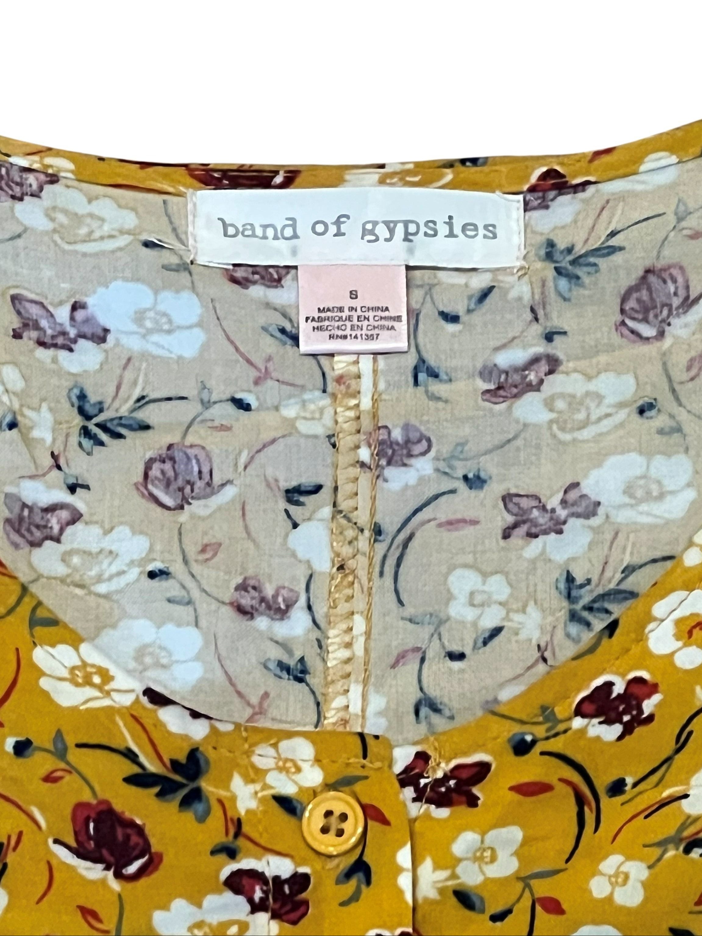 Band of Gypsies Mustard Floral Mini Dress Size S Tie Waist
