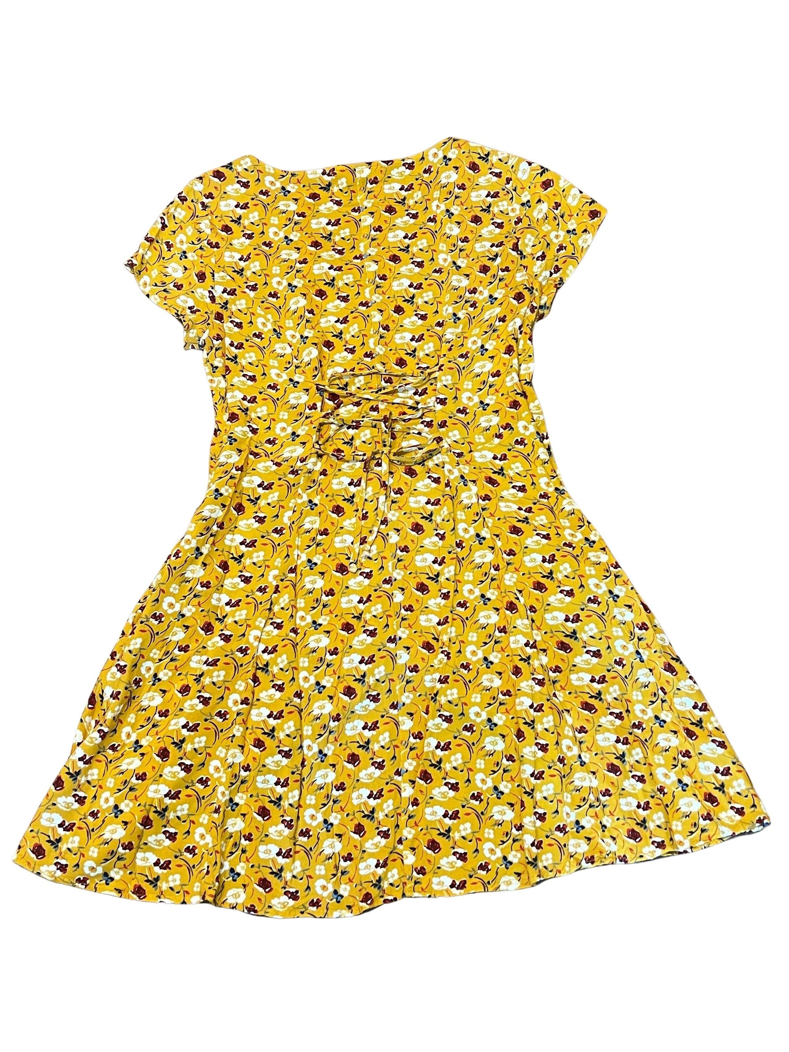 Band of Gypsies Mustard Floral Mini Dress Size S Tie Waist