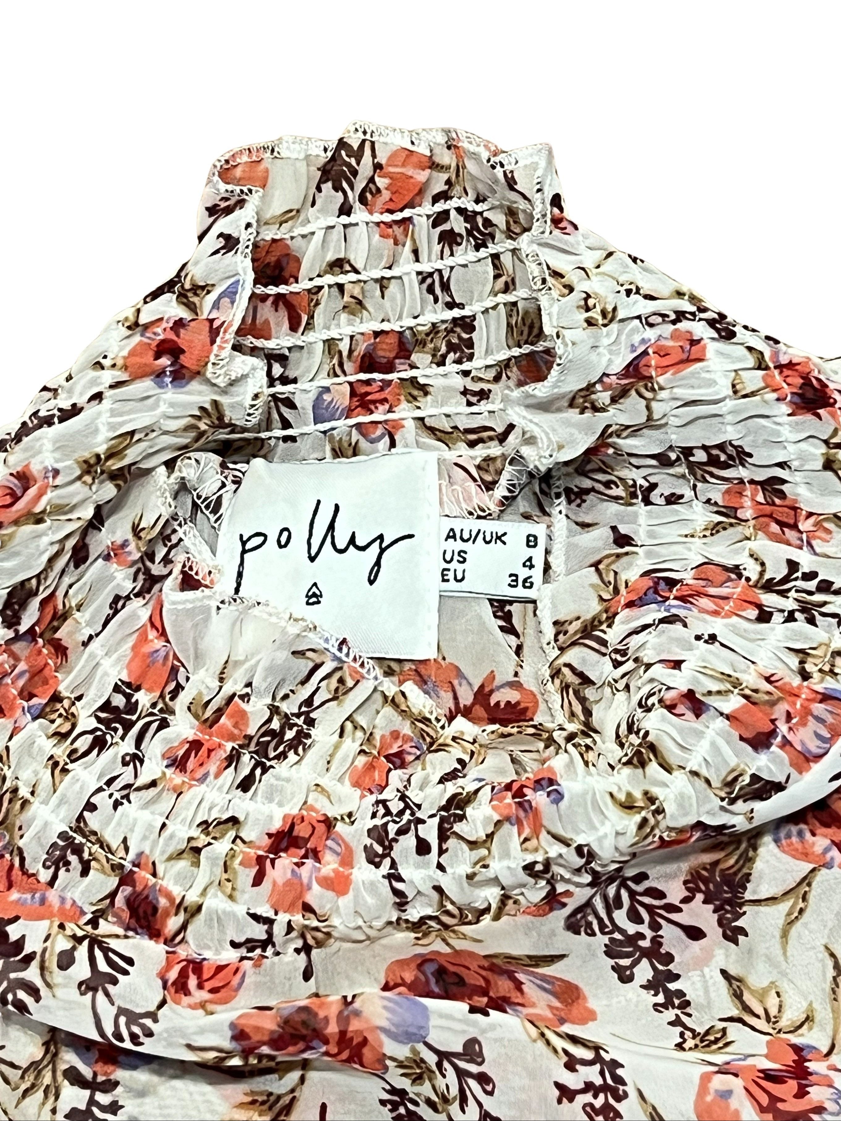 Polly Floral Smocked Mini Dress with Bell Sleeves, Size 4/8
