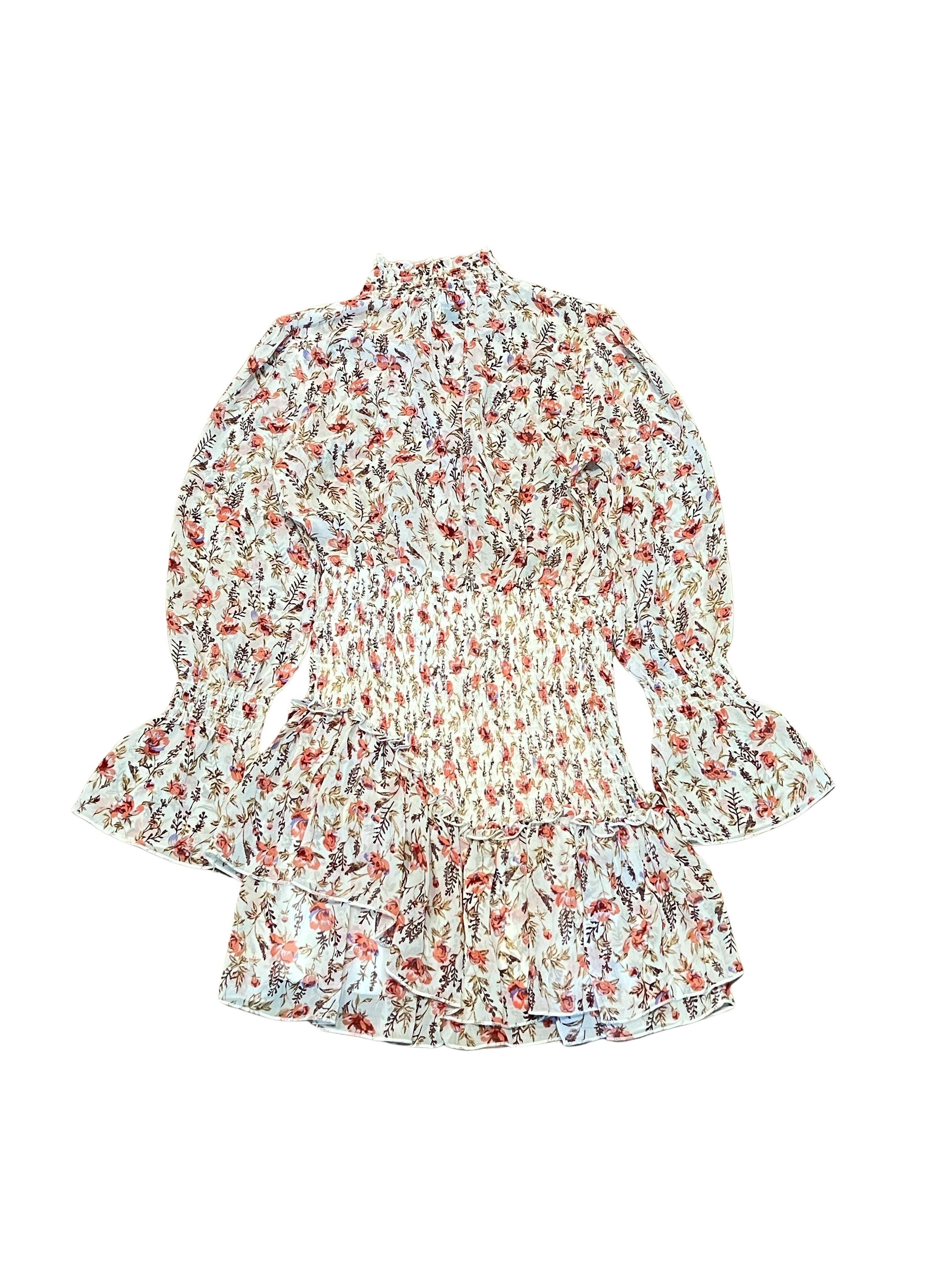 Polly Floral Smocked Mini Dress with Bell Sleeves, Size 4/8