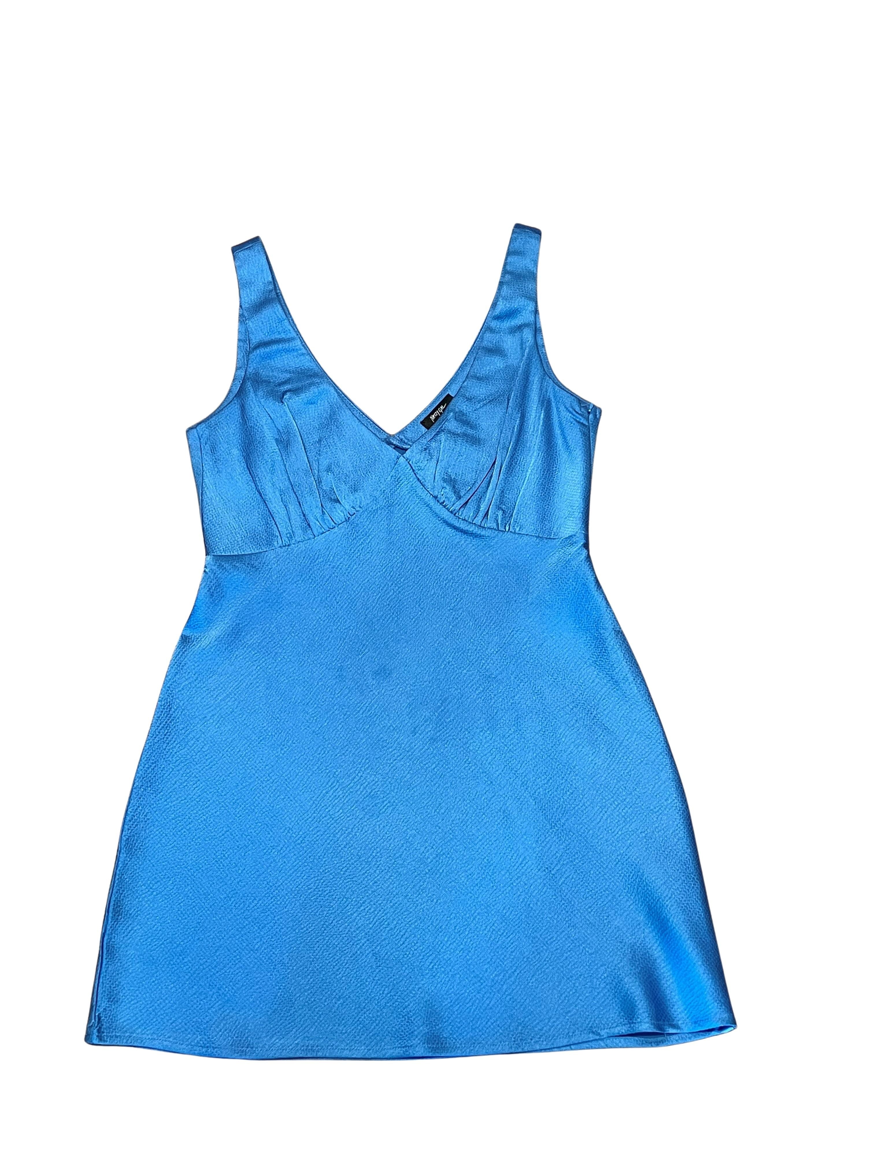 Nasty Gal Blue Satin Mini Dress V-Neck Size US 6 / UK 10