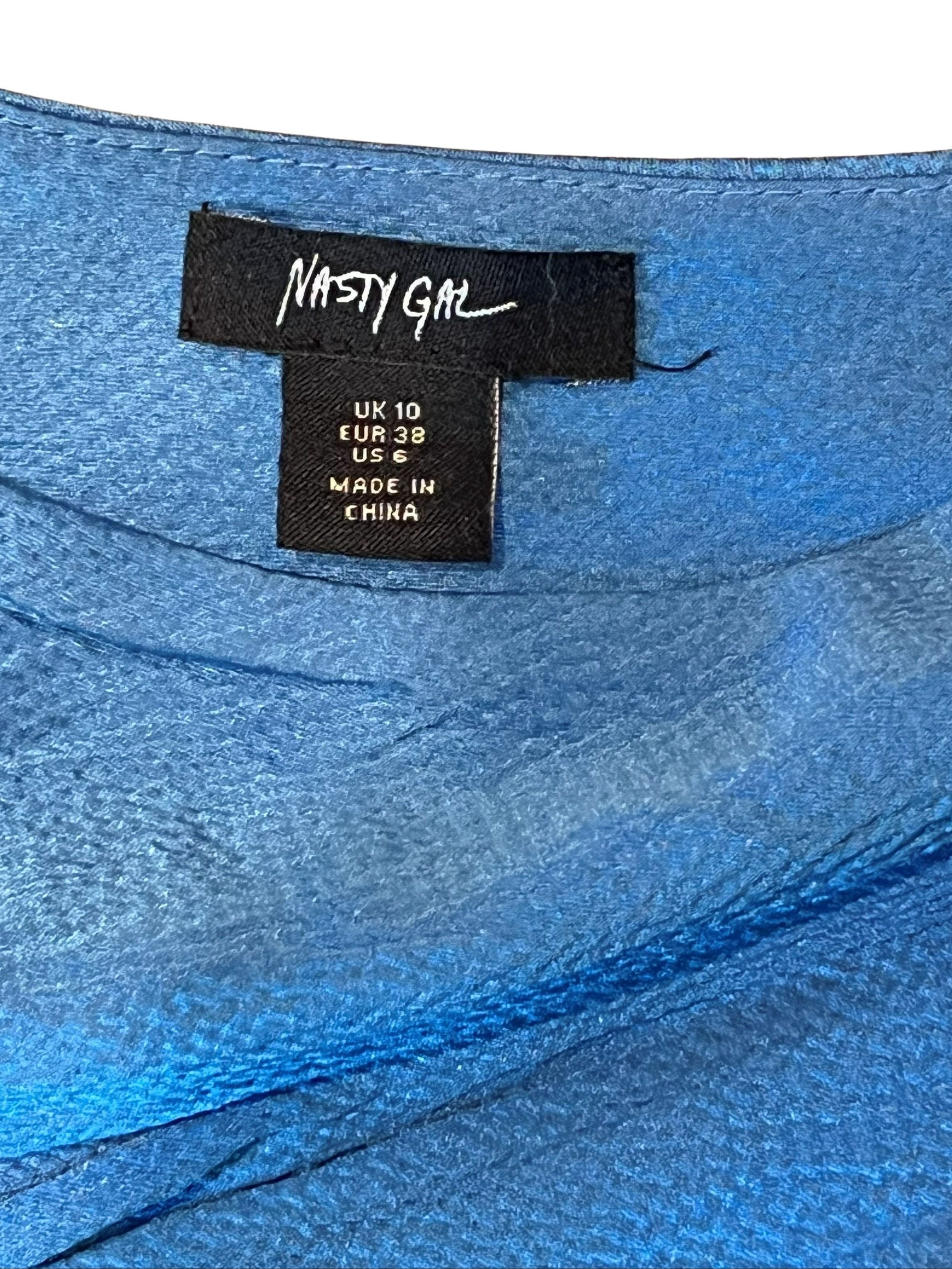 Nasty Gal Blue Satin Mini Dress V-Neck Size US 6 / UK 10