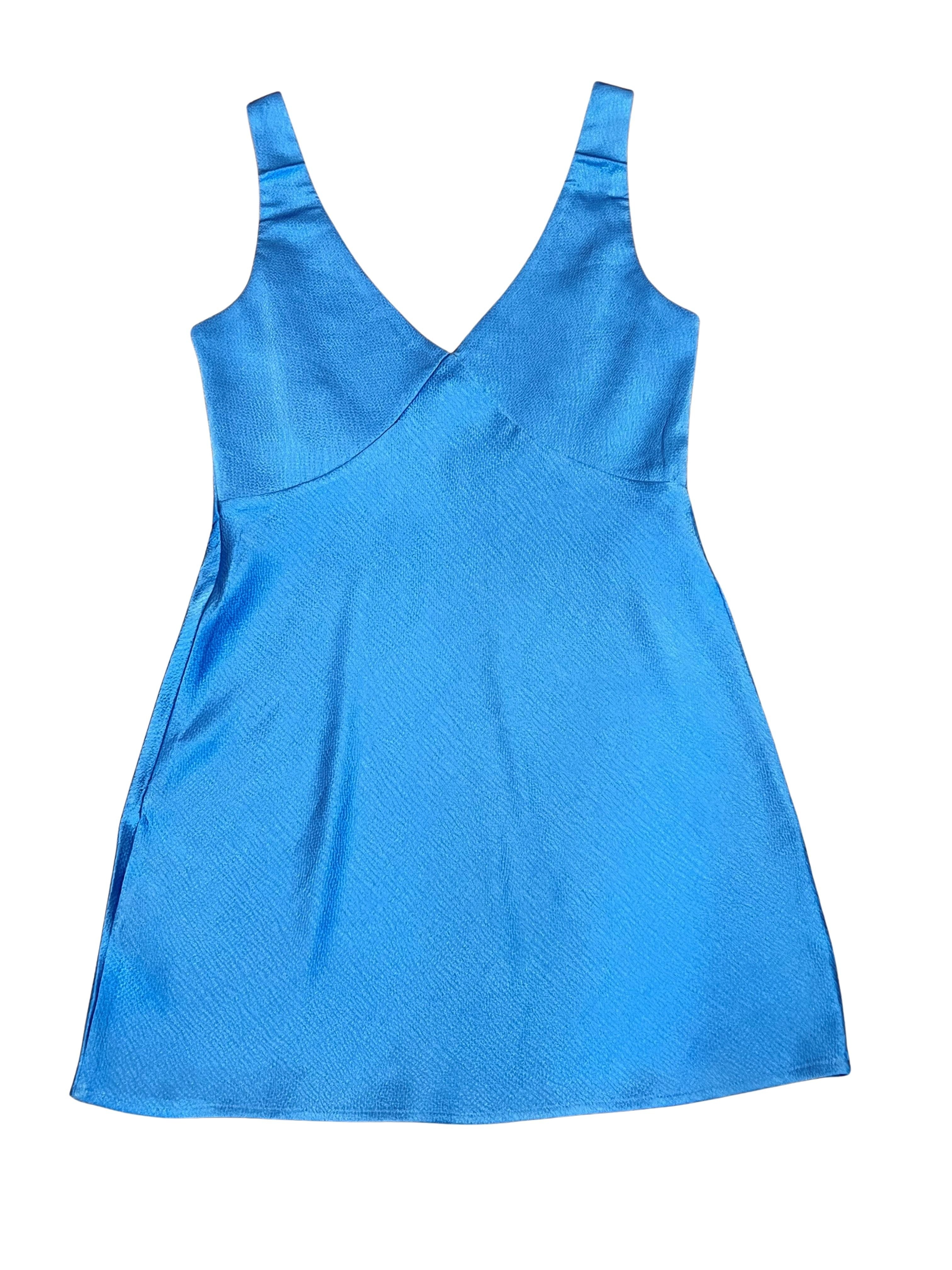 Nasty Gal Blue Satin Mini Dress V-Neck Size US 6 / UK 10