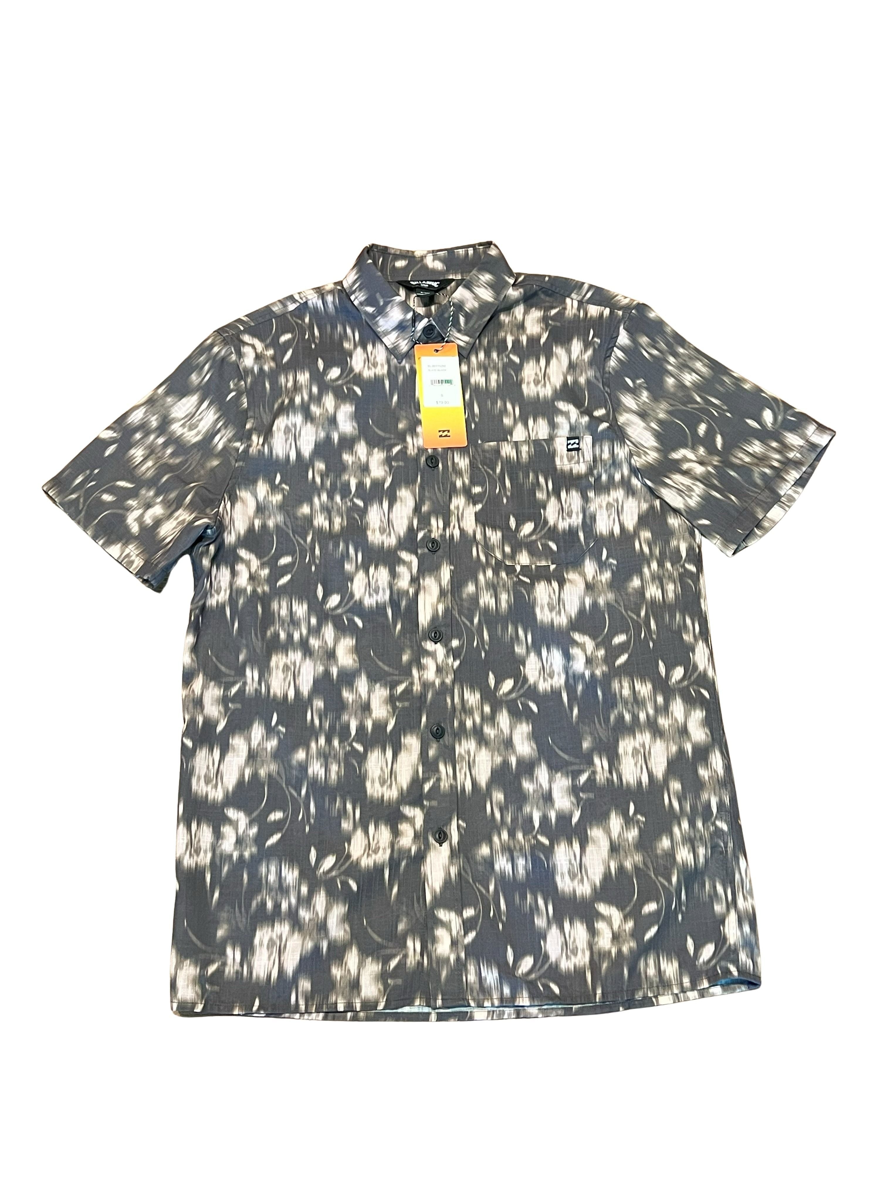 Billabong Men's Short Sleeve Button-Up Shirt Gray Abstract Print Size S NWT