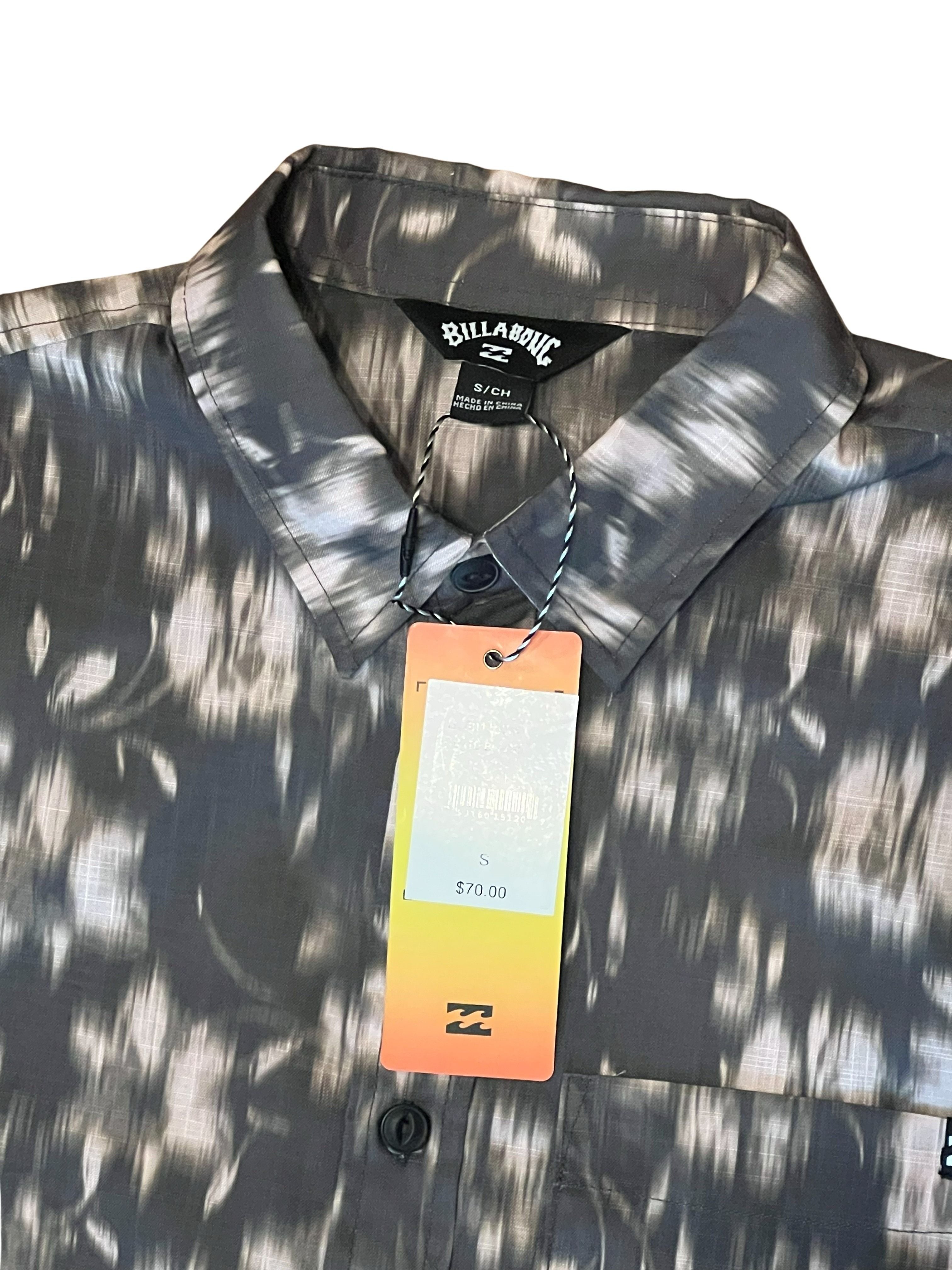 Billabong Men's Short Sleeve Button-Up Shirt Gray Abstract Print Size S NWT
