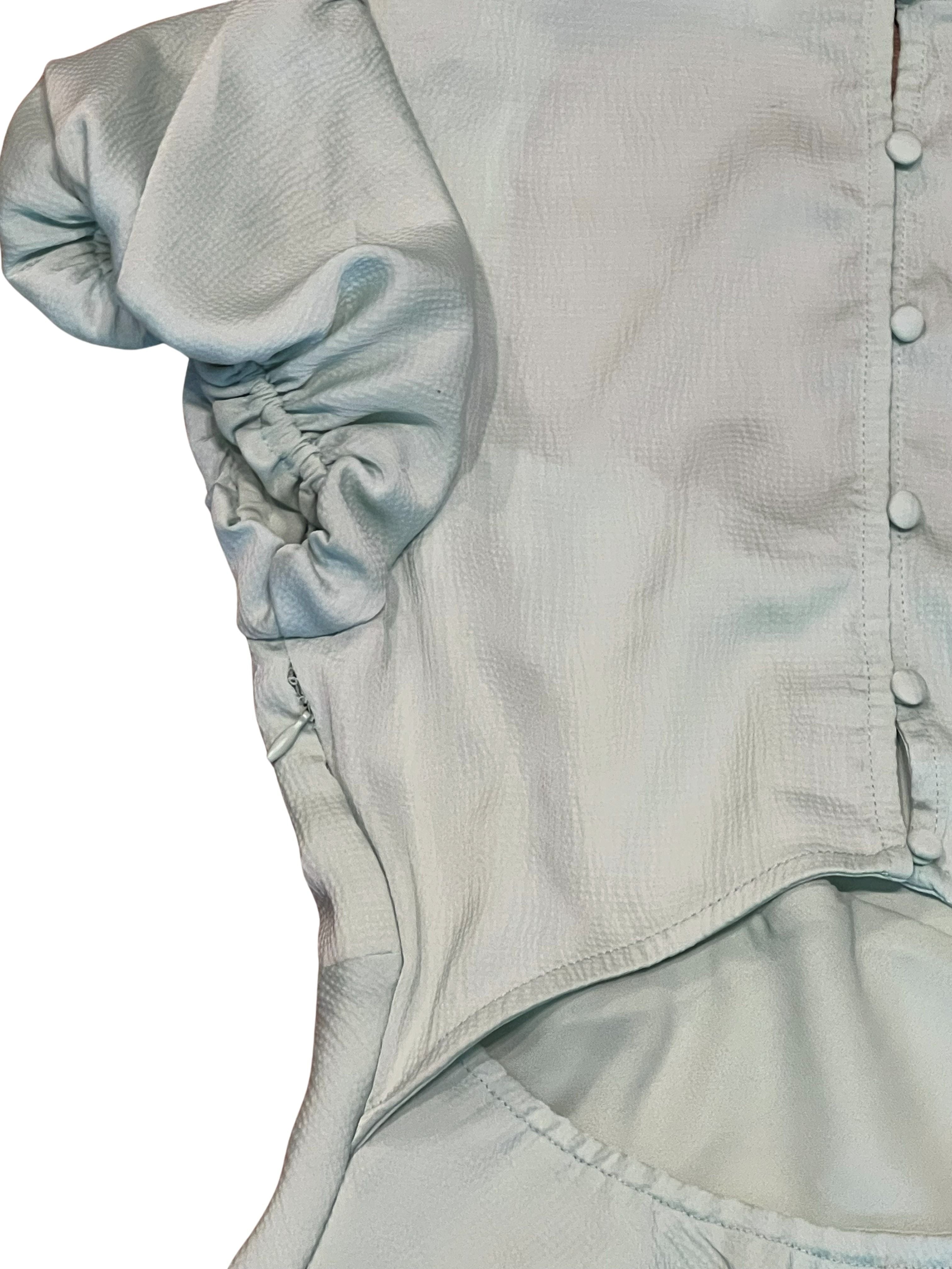 All in Favor Sage Green Puff Sleeve Cutout Back Mini Dress XS