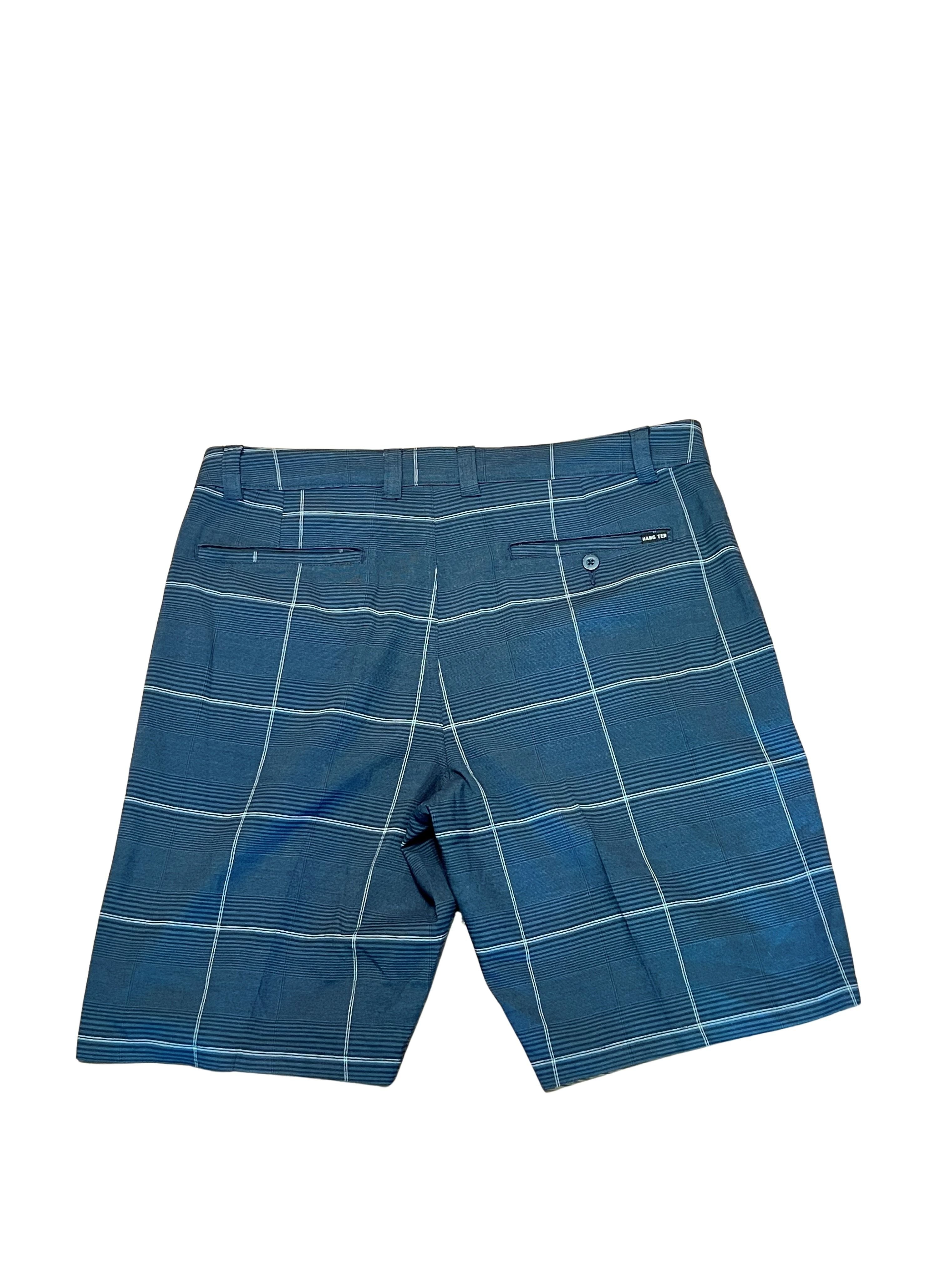 Hang Ten Men's Plaid Shorts Size 36 Navy Blue Windowpane Print