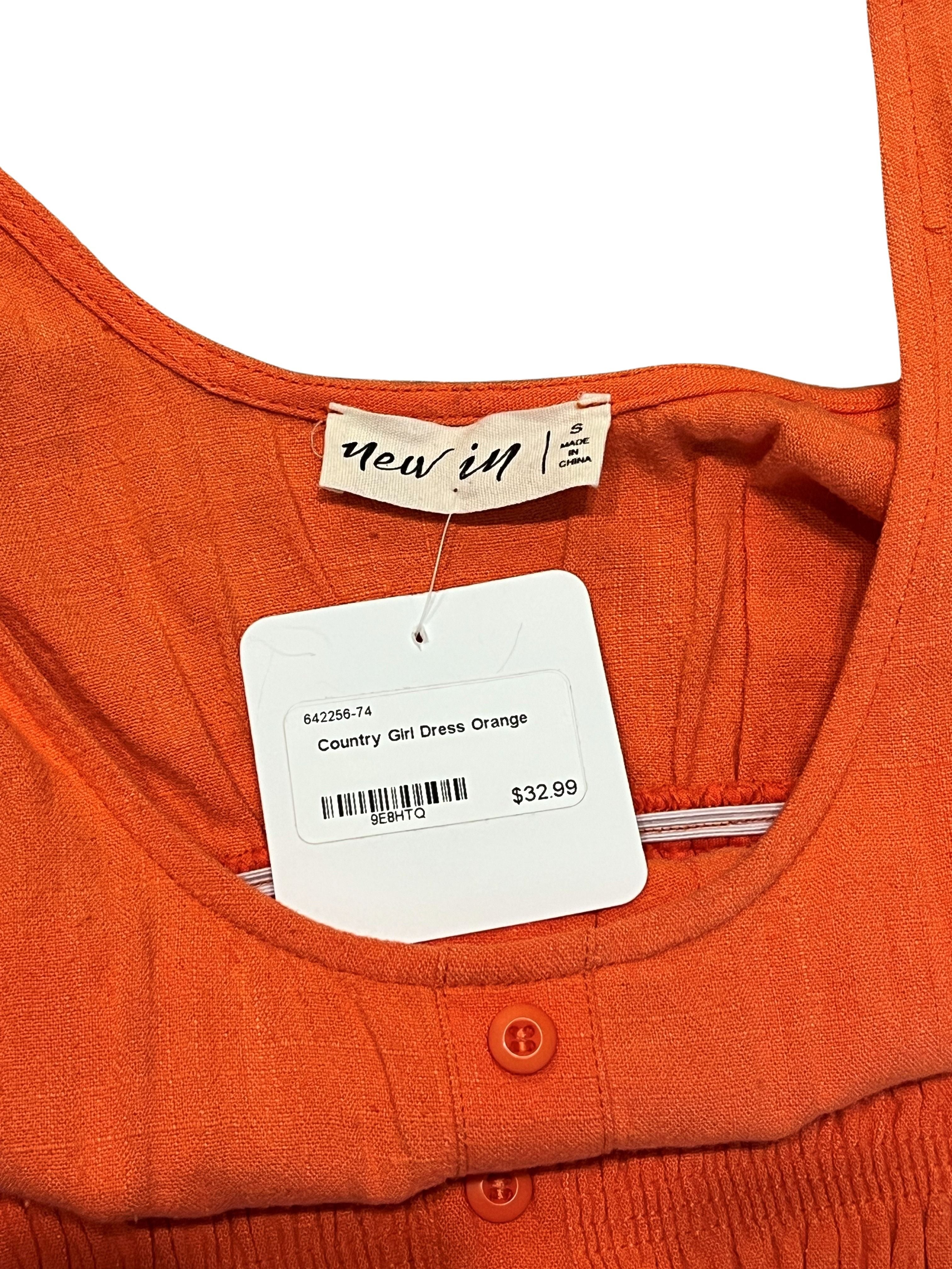 New iN Country Girl Dress Orange Size S NWT Sleeveless Smocked Waist