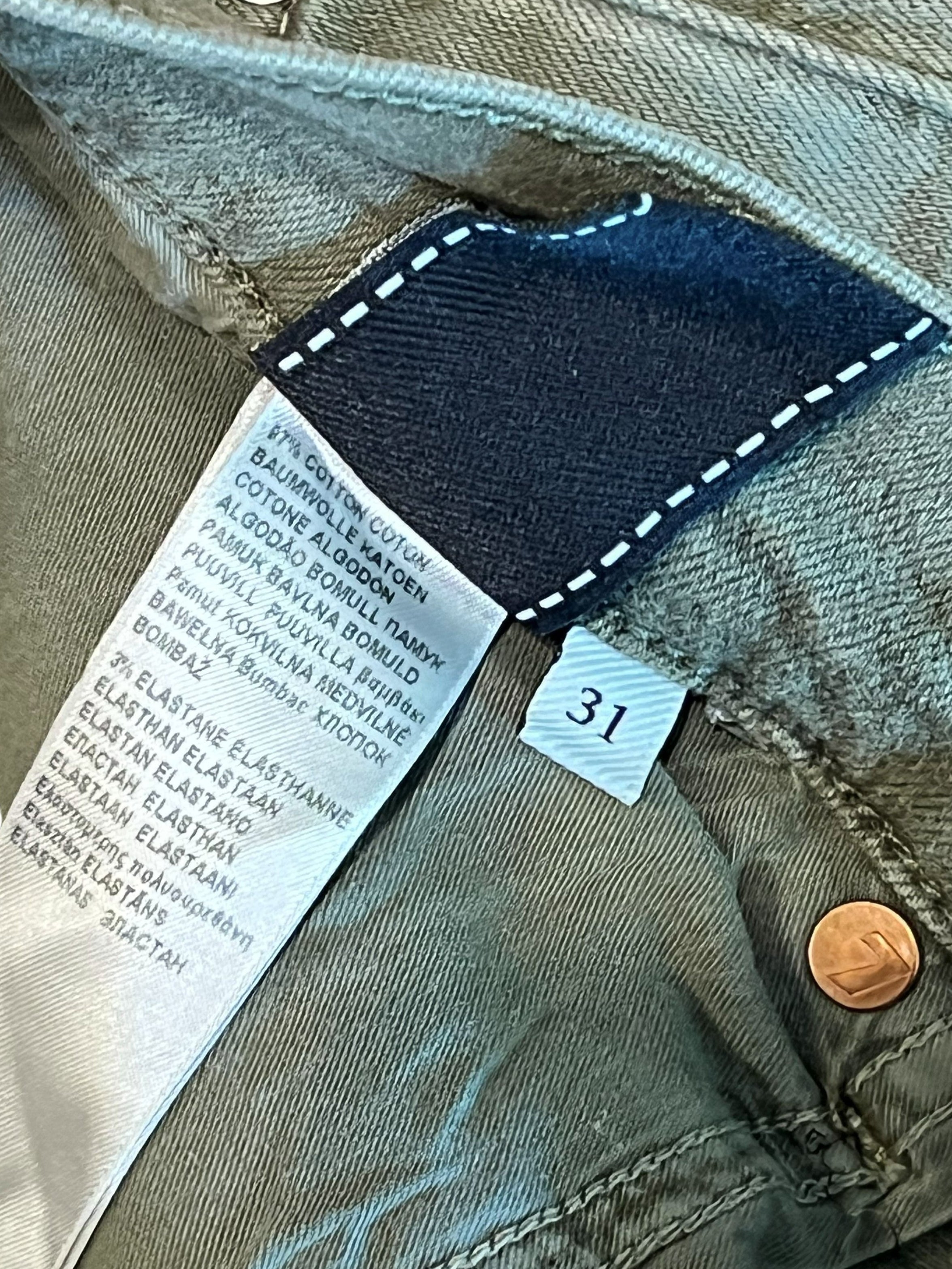 7 For All Mankind Slimmy Olive Green Skinny Jeans Men's Size 31