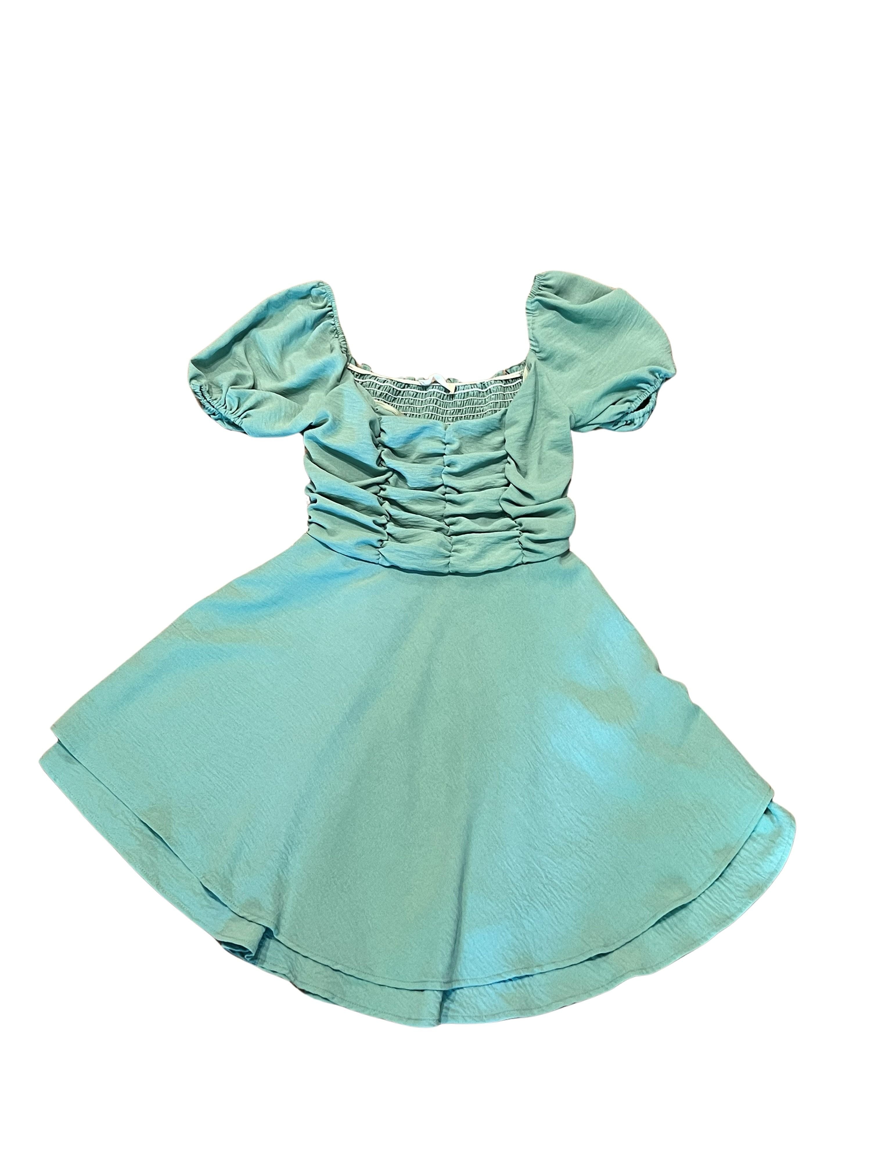 Sage Green Puff Sleeve Skater Dress - Size XS